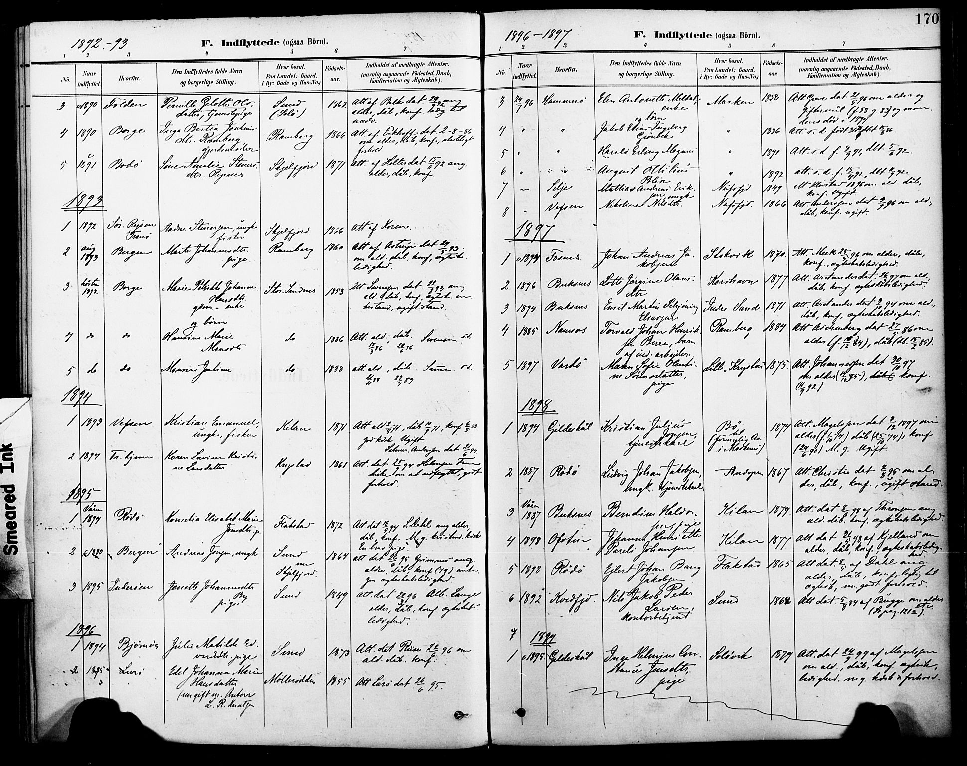 Ministerialprotokoller, klokkerbøker og fødselsregistre - Nordland, SAT/A-1459/885/L1205: Parish register (official) no. 885A06, 1892-1905, p. 170