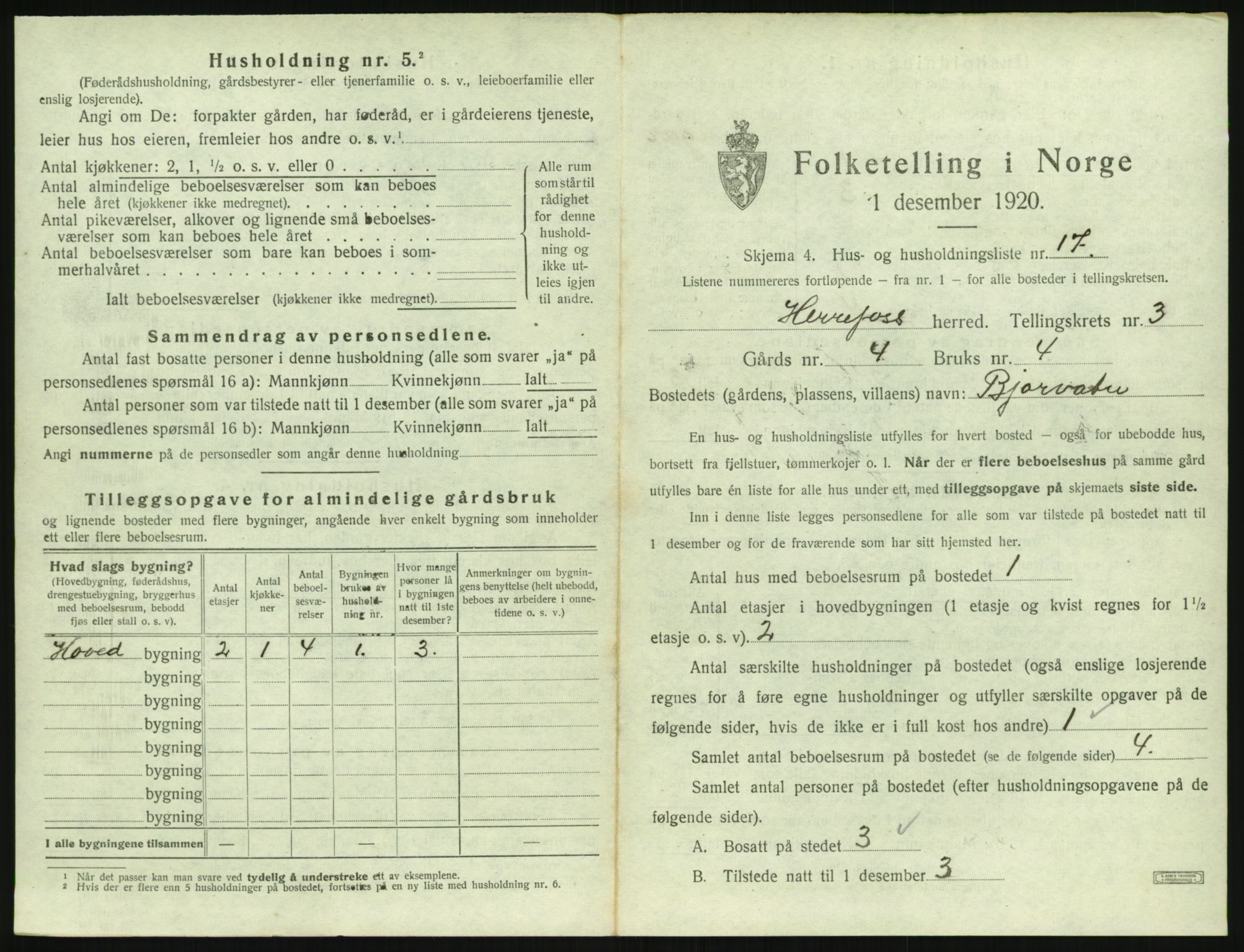 SAK, 1920 census for Herefoss, 1920, p. 124