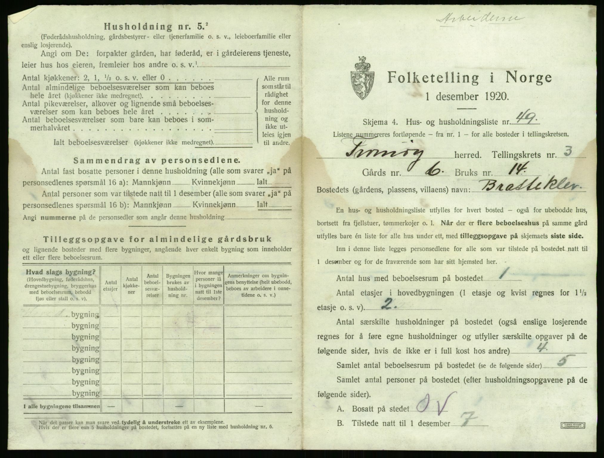 SAK, 1920 census for Tromøy, 1920, p. 327