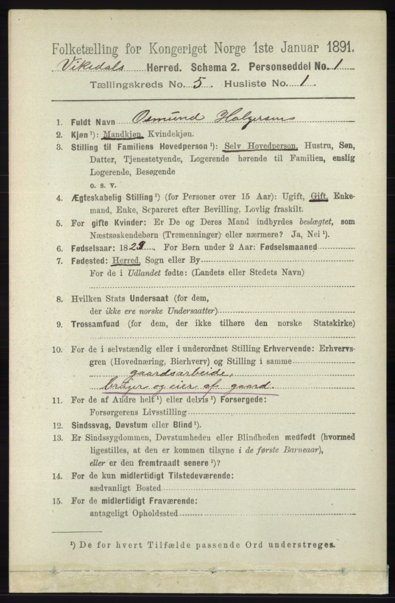 RA, 1891 census for 1157 Vikedal, 1891, p. 1156