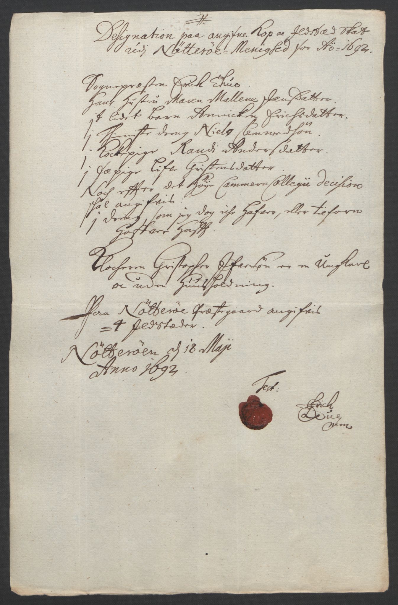 Rentekammeret inntil 1814, Reviderte regnskaper, Fogderegnskap, AV/RA-EA-4092/R32/L1865: Fogderegnskap Jarlsberg grevskap, 1692, p. 278