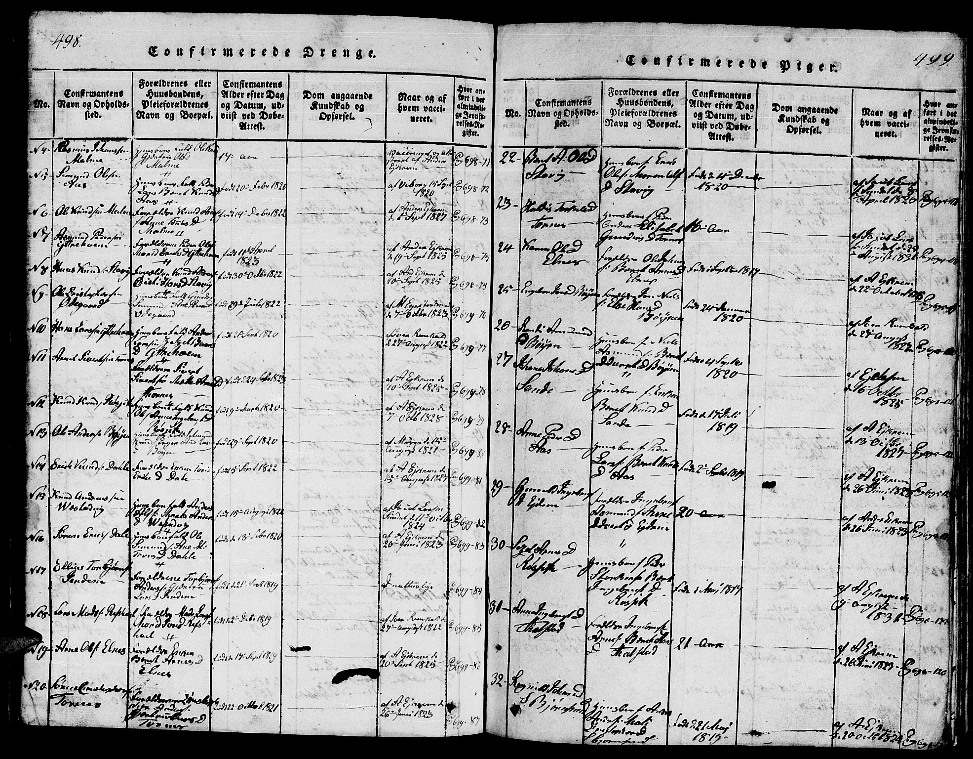 Ministerialprotokoller, klokkerbøker og fødselsregistre - Møre og Romsdal, AV/SAT-A-1454/565/L0752: Parish register (copy) no. 565C01, 1817-1844, p. 498-499