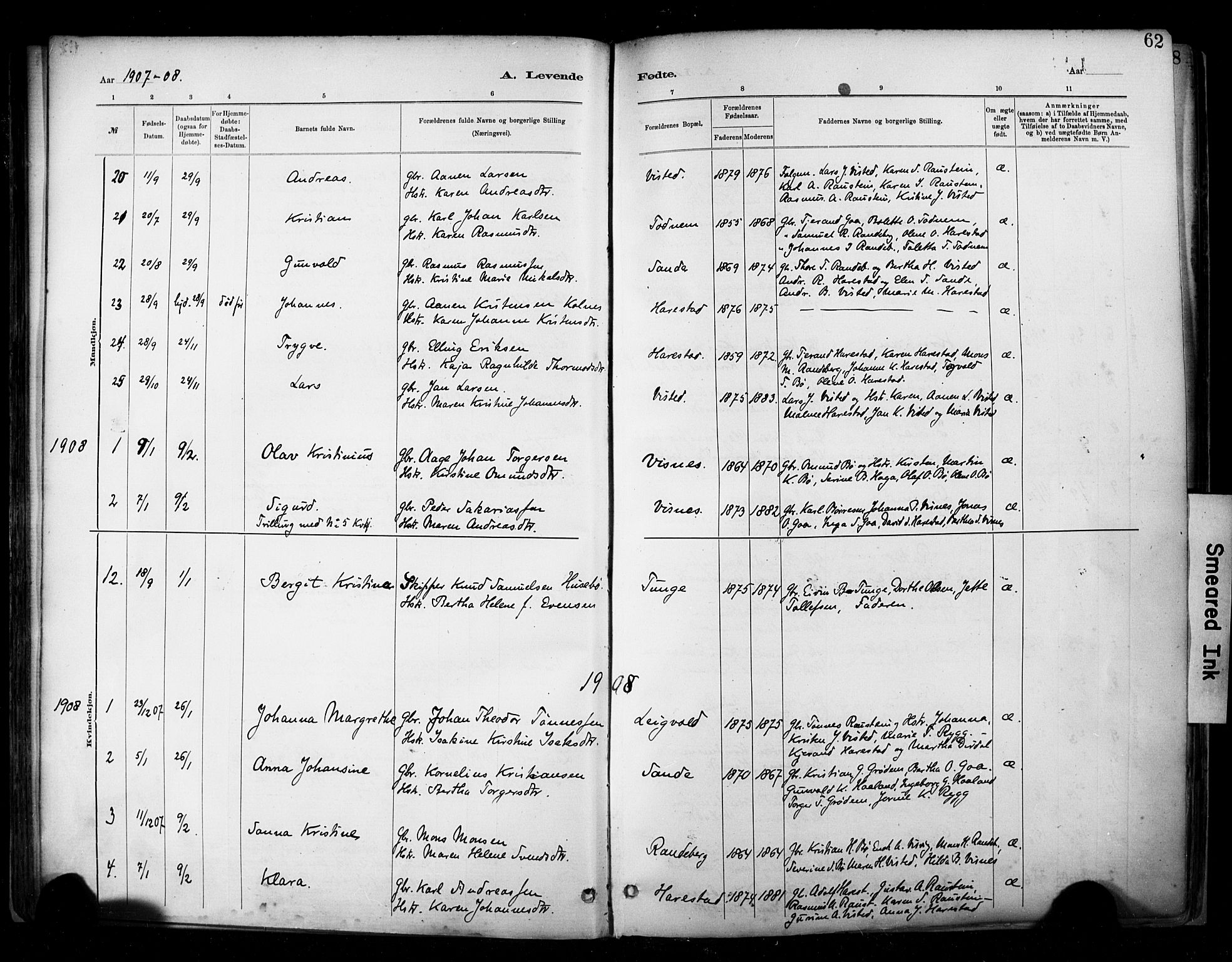Hetland sokneprestkontor, SAST/A-101826/30/30BA/L0009: Parish register (official) no. A 9, 1882-1918, p. 62