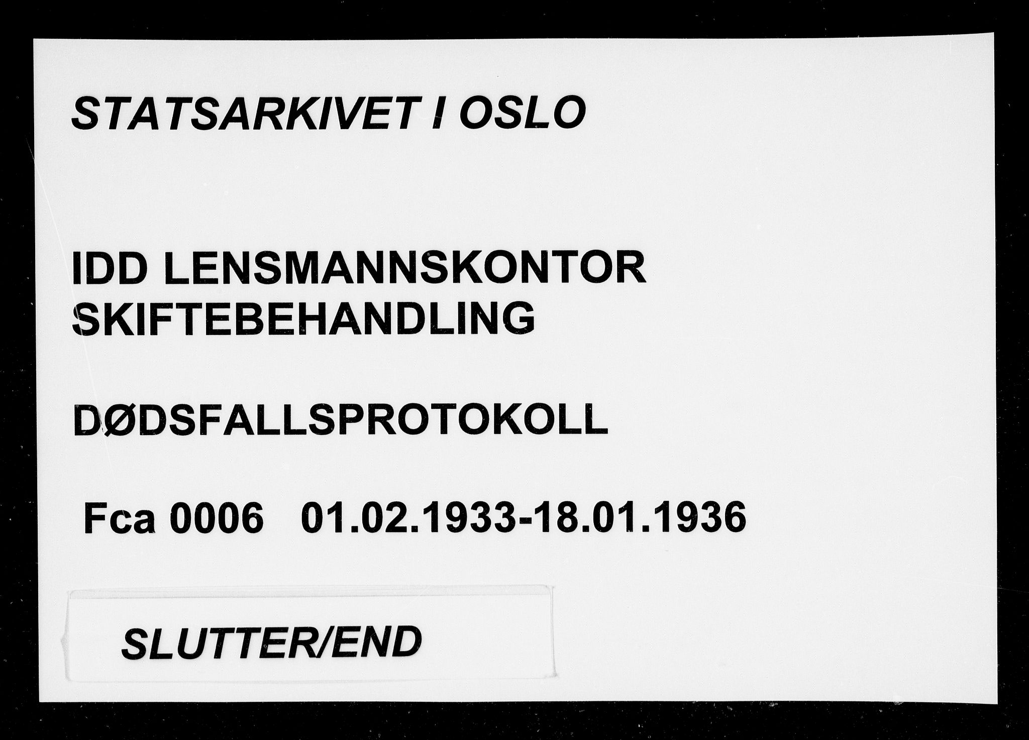 Idd lensmannsarkiv, SAO/A-10633/H/Ha/L0006: Dødsfallsprotokoll, 1933-1936