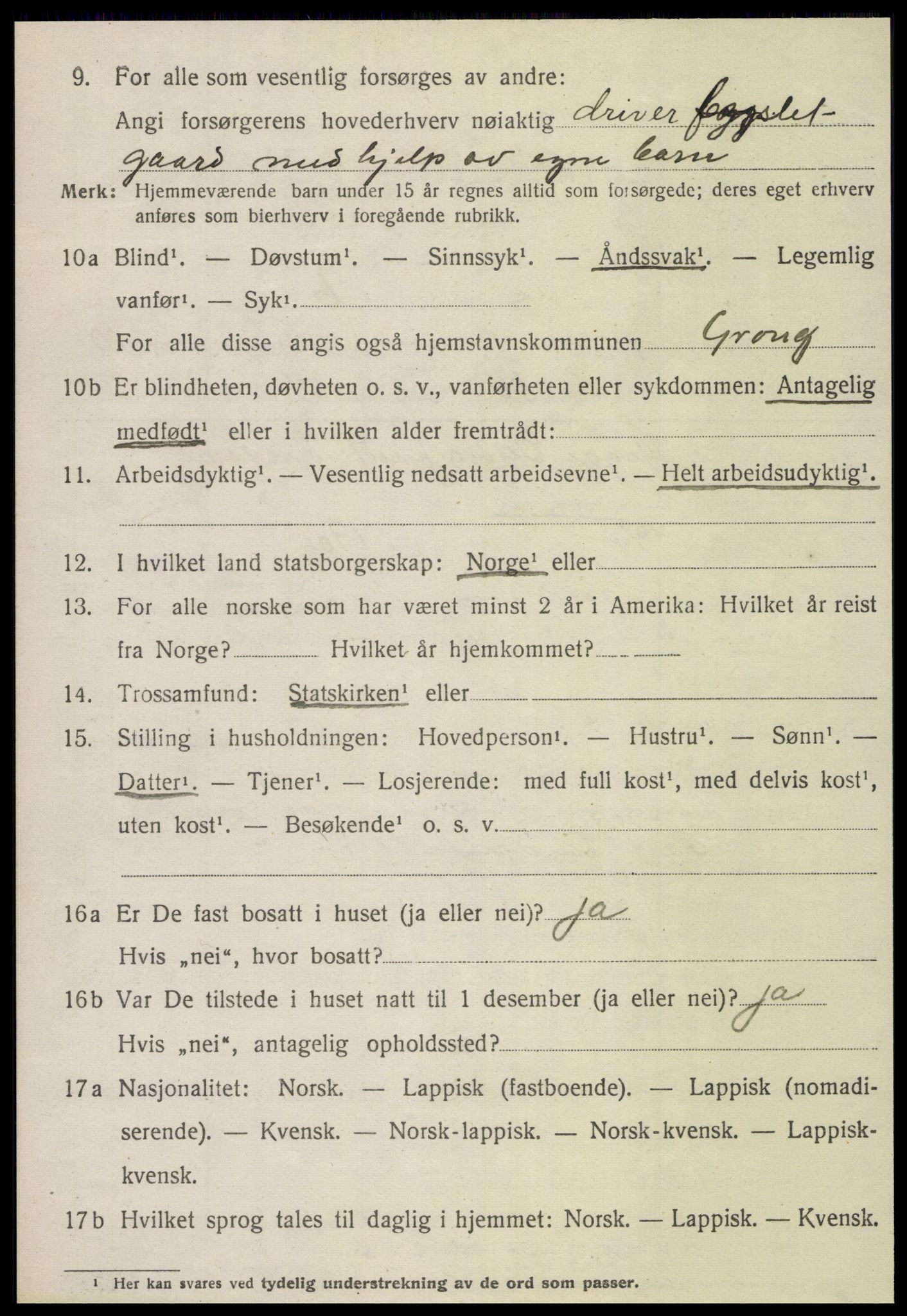 SAT, 1920 census for Grong, 1920, p. 6260