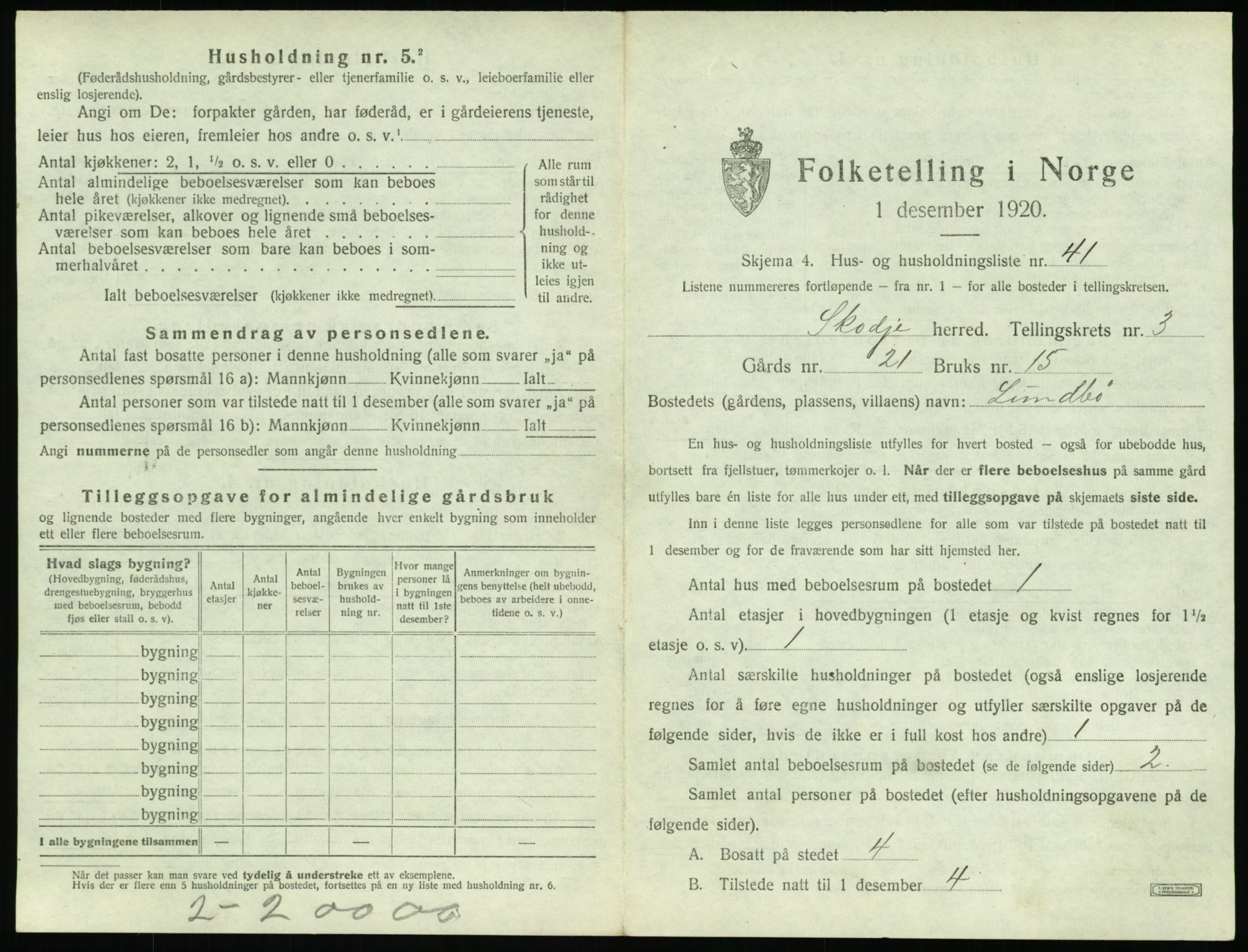 SAT, 1920 census for Skodje, 1920, p. 239