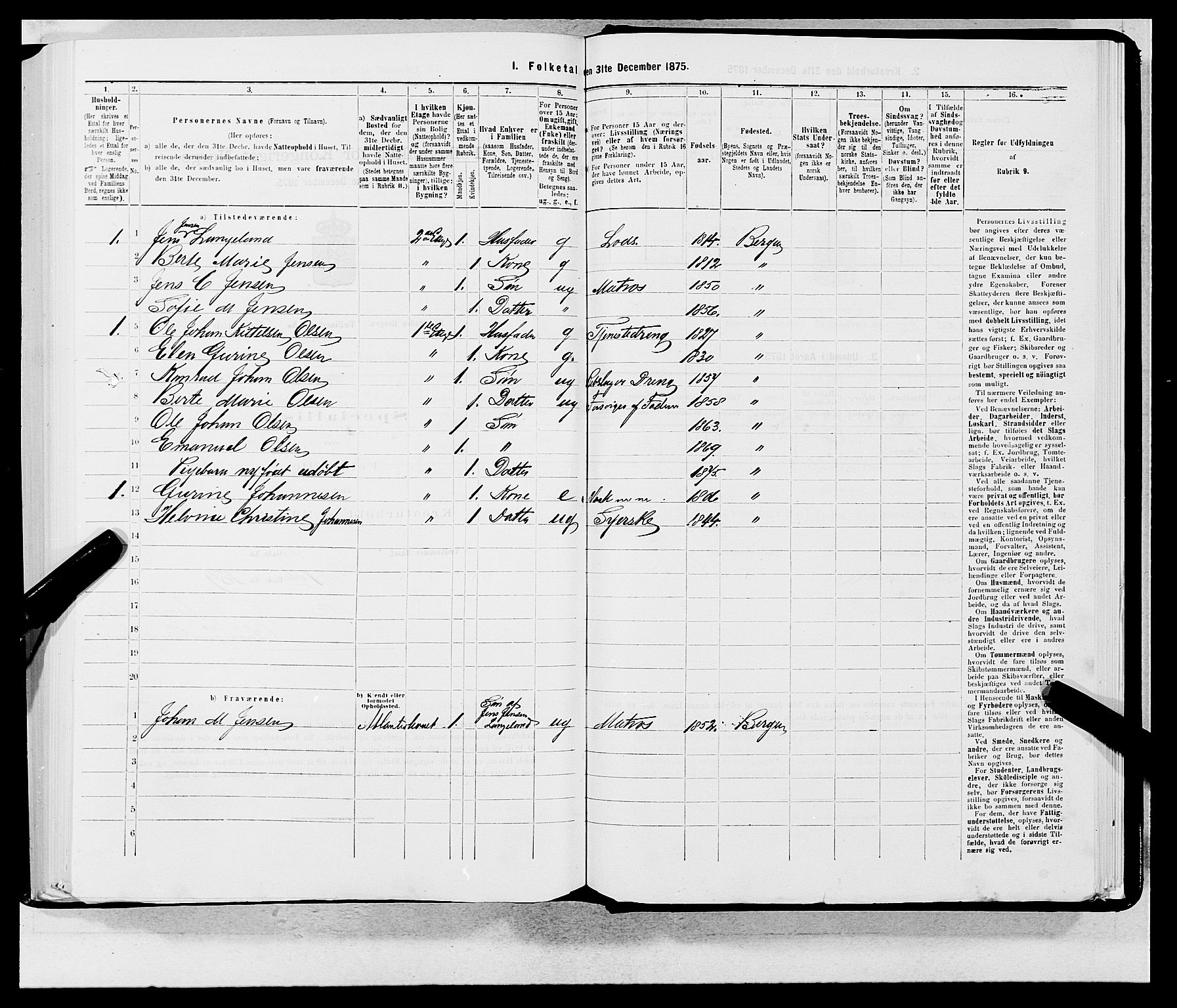 SAB, 1875 census for 1301 Bergen, 1875, p. 314