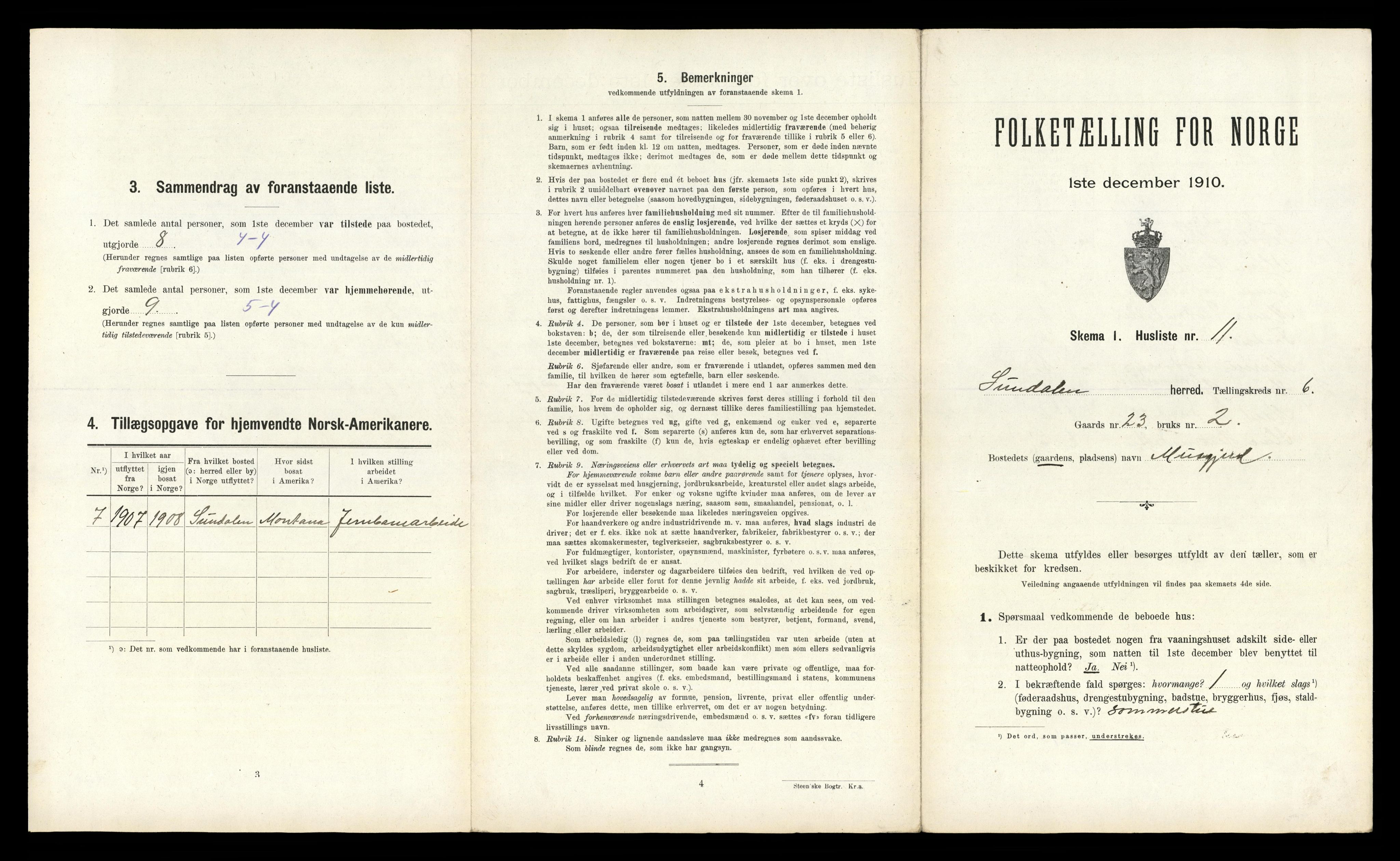RA, 1910 census for Sunndal, 1910, p. 445