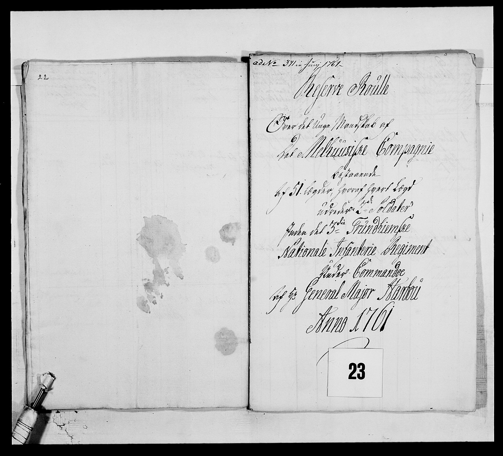 Kommanderende general (KG I) med Det norske krigsdirektorium, AV/RA-EA-5419/E/Ea/L0515: 3. Trondheimske regiment, 1756-1767, p. 305