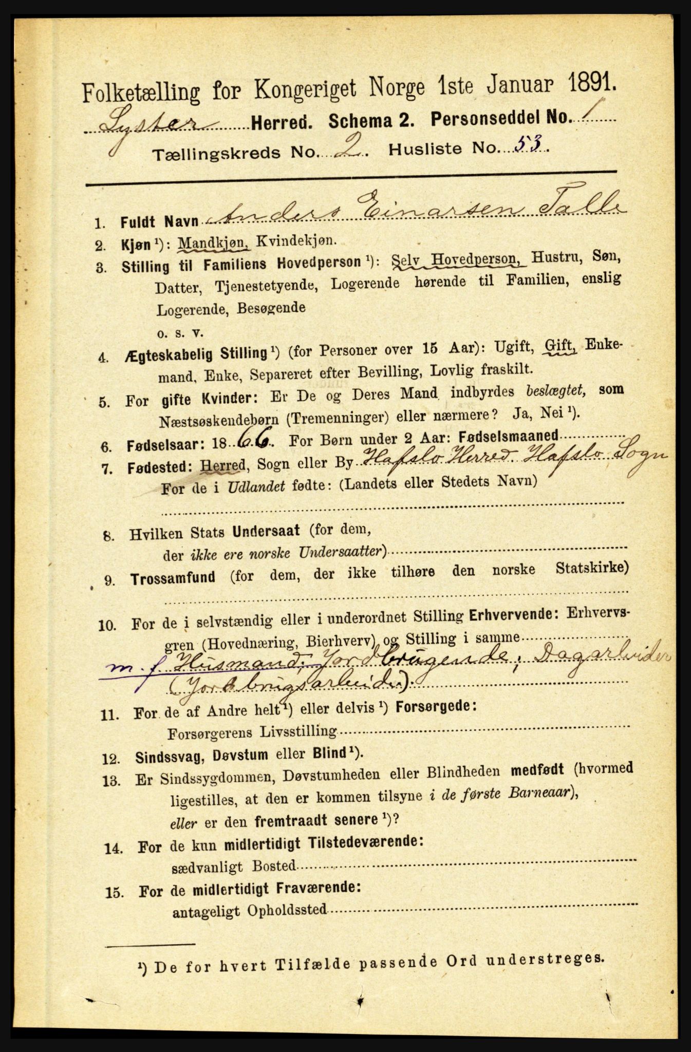 RA, 1891 census for 1426 Luster, 1891, p. 1082