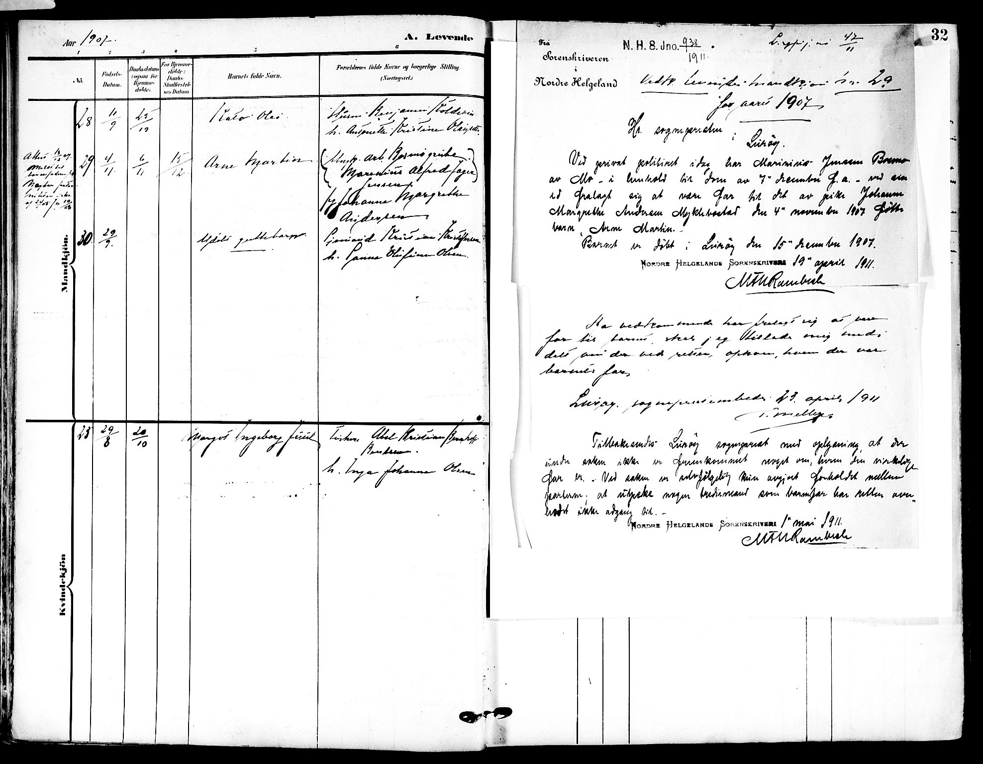 Ministerialprotokoller, klokkerbøker og fødselsregistre - Nordland, SAT/A-1459/839/L0569: Parish register (official) no. 839A06, 1903-1922, p. 32