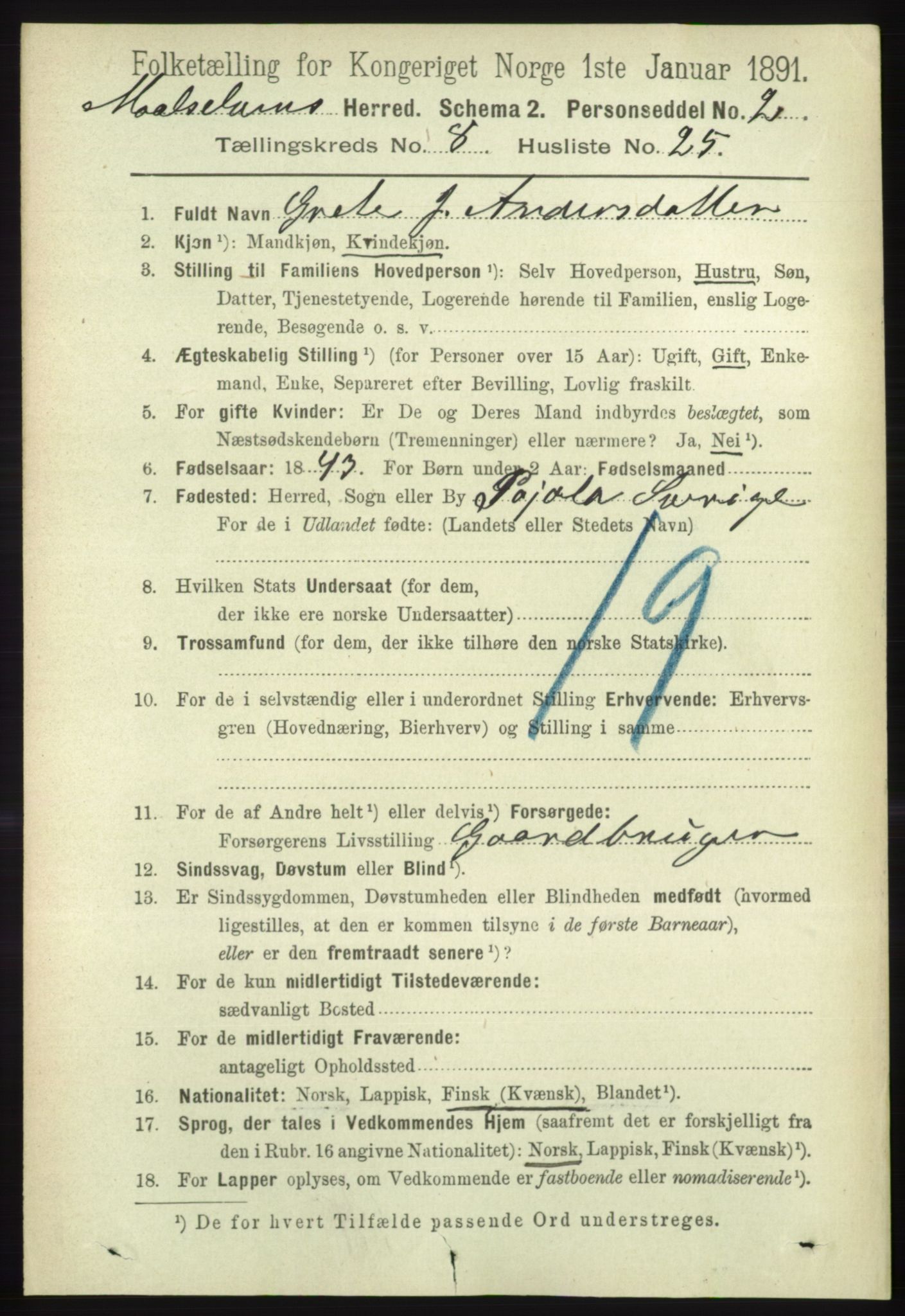 RA, 1891 census for 1924 Målselv, 1891, p. 2697