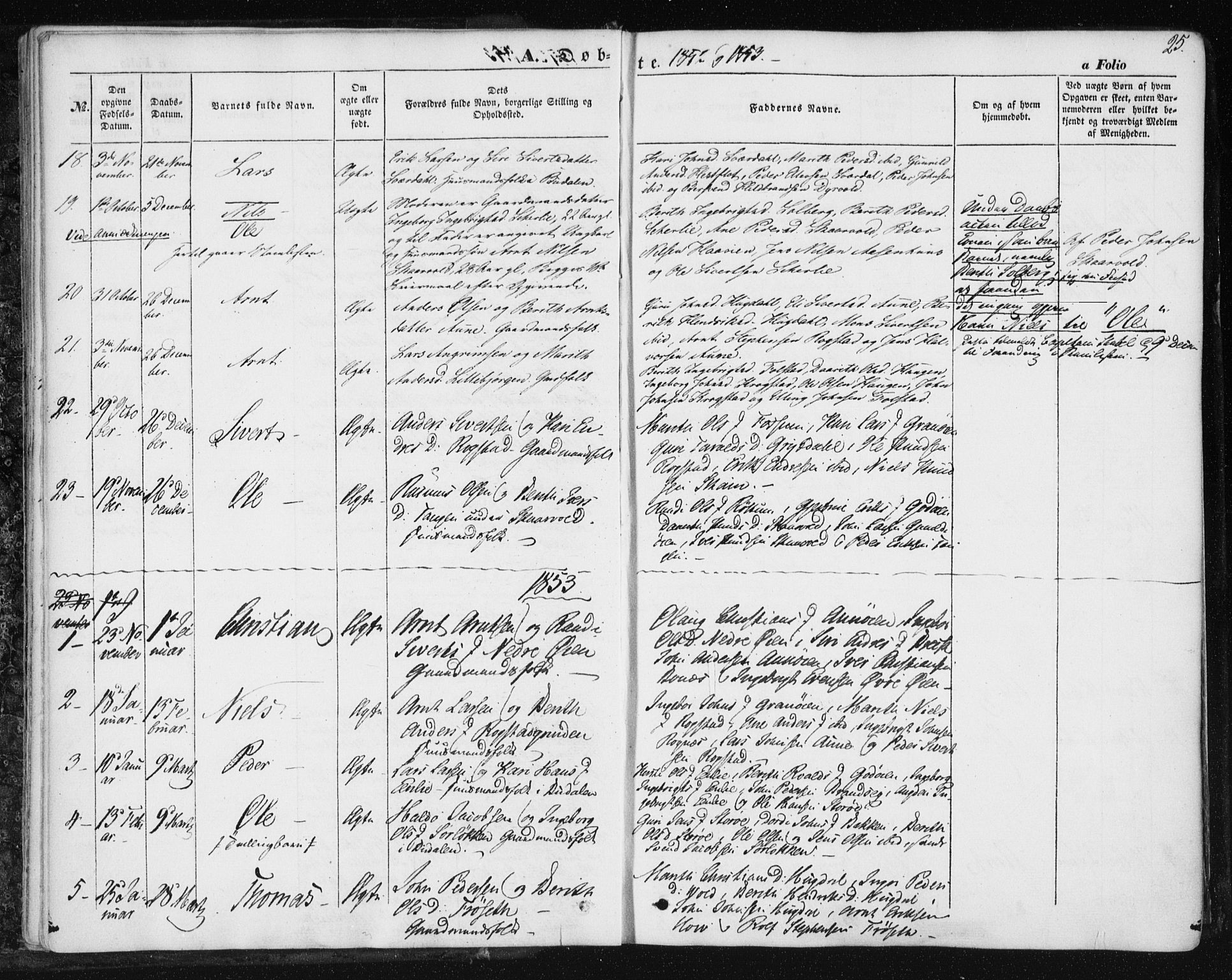 Ministerialprotokoller, klokkerbøker og fødselsregistre - Sør-Trøndelag, SAT/A-1456/687/L1000: Parish register (official) no. 687A06, 1848-1869, p. 25