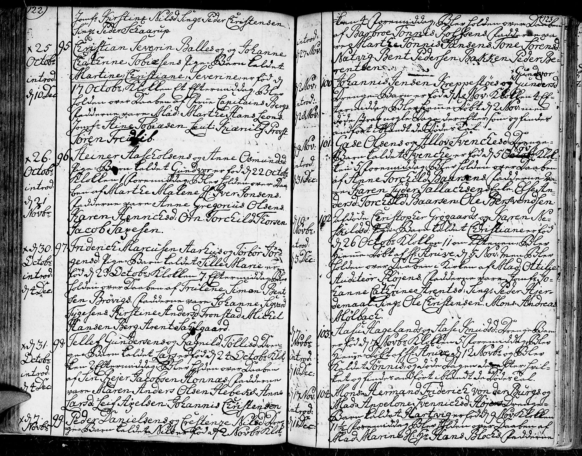 Kristiansand domprosti, AV/SAK-1112-0006/F/Fa/L0002: Parish register (official) no. A 2, 1755-1778, p. 122-123