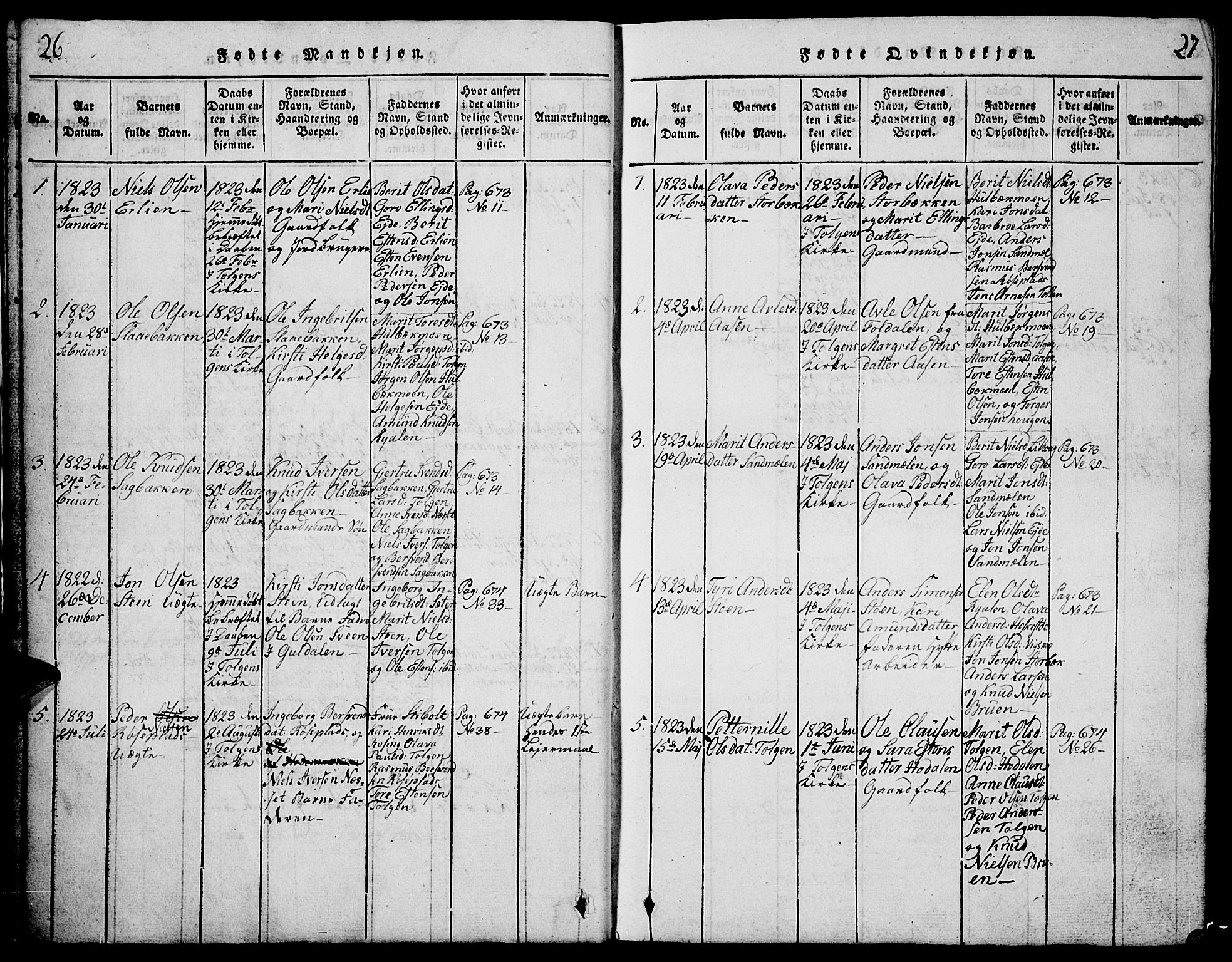 Tolga prestekontor, AV/SAH-PREST-062/L/L0001: Parish register (copy) no. 1, 1814-1877, p. 26-27