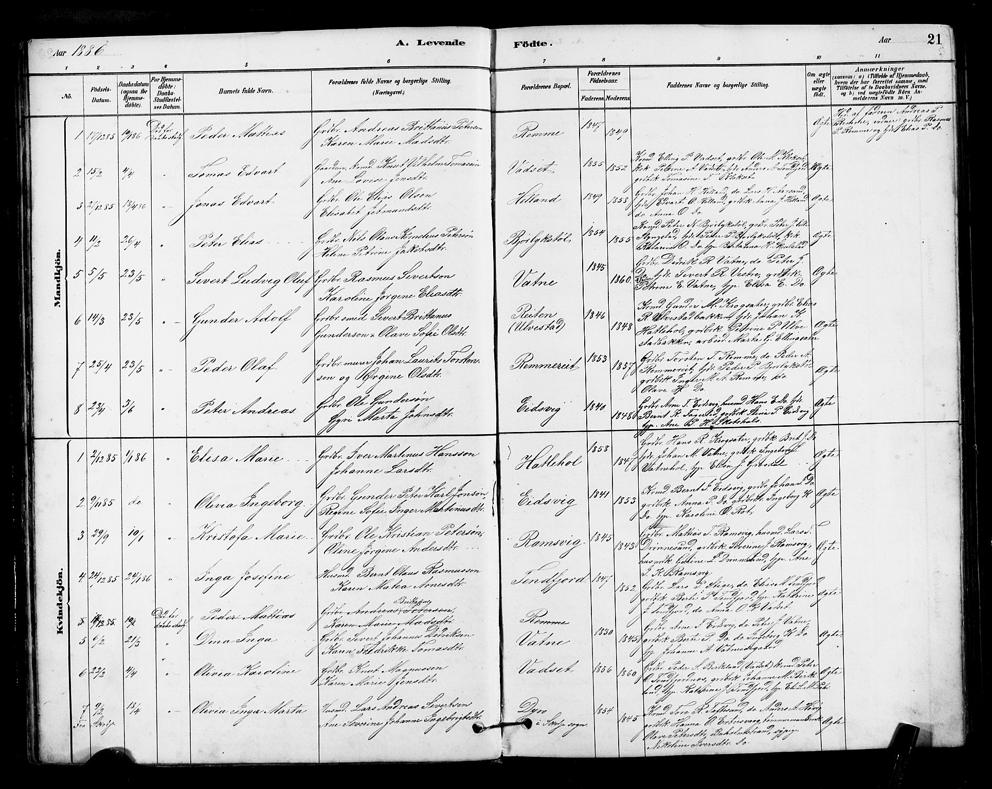 Ministerialprotokoller, klokkerbøker og fødselsregistre - Møre og Romsdal, AV/SAT-A-1454/525/L0376: Parish register (copy) no. 525C02, 1880-1902, p. 21