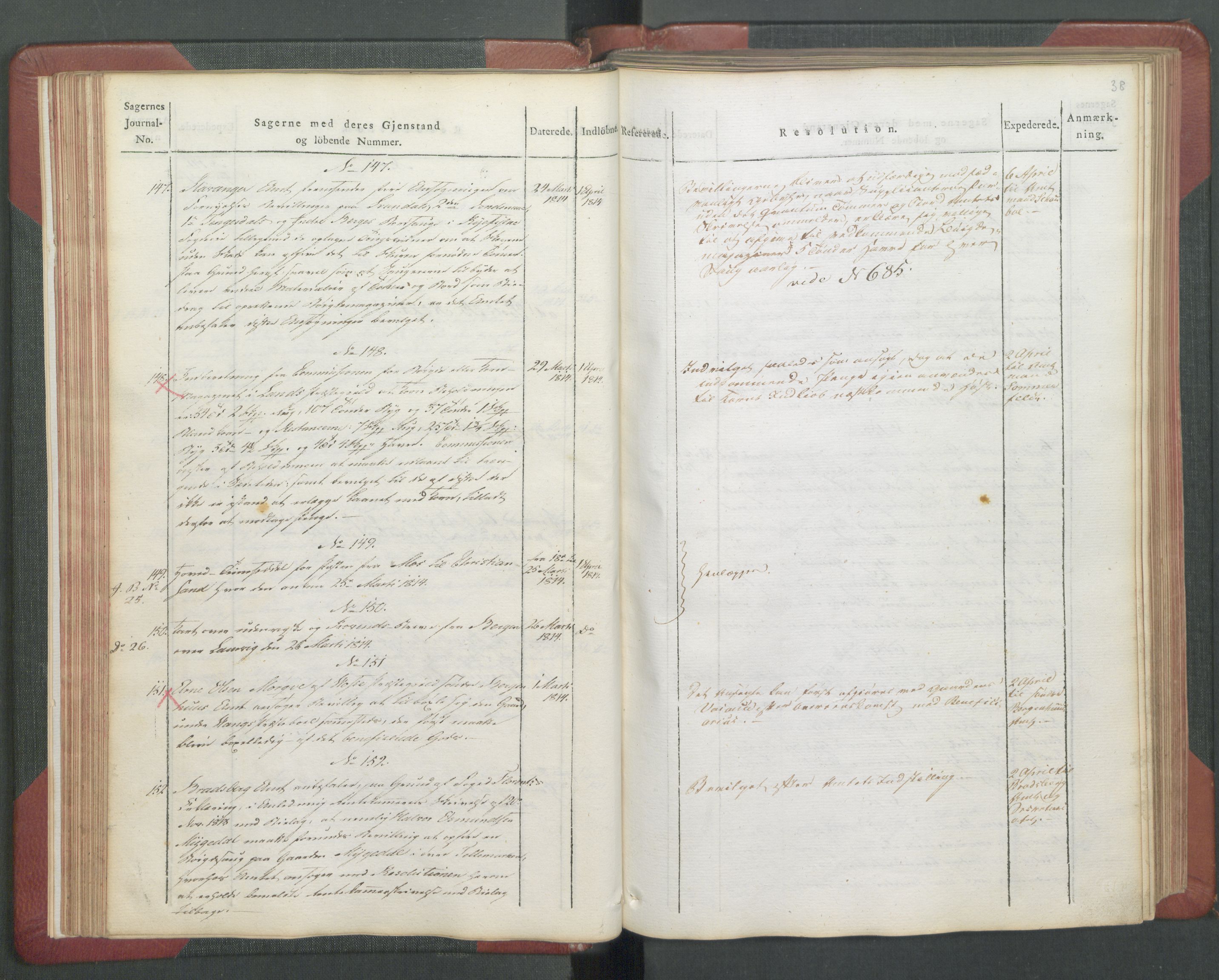 Departementene i 1814, AV/RA-S-3899/Fb/L0029: Journal A 1-900 (ekstraktprotokoll), 1814, p. 38