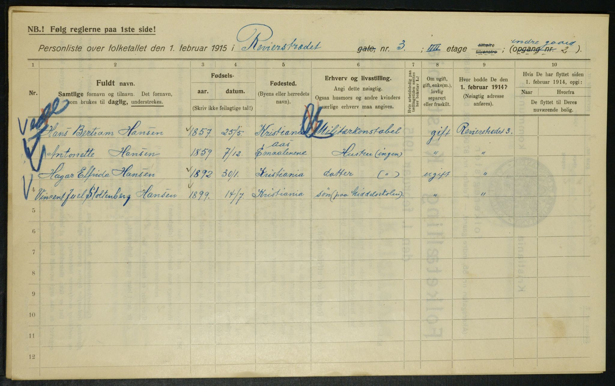 OBA, Municipal Census 1915 for Kristiania, 1915, p. 82600