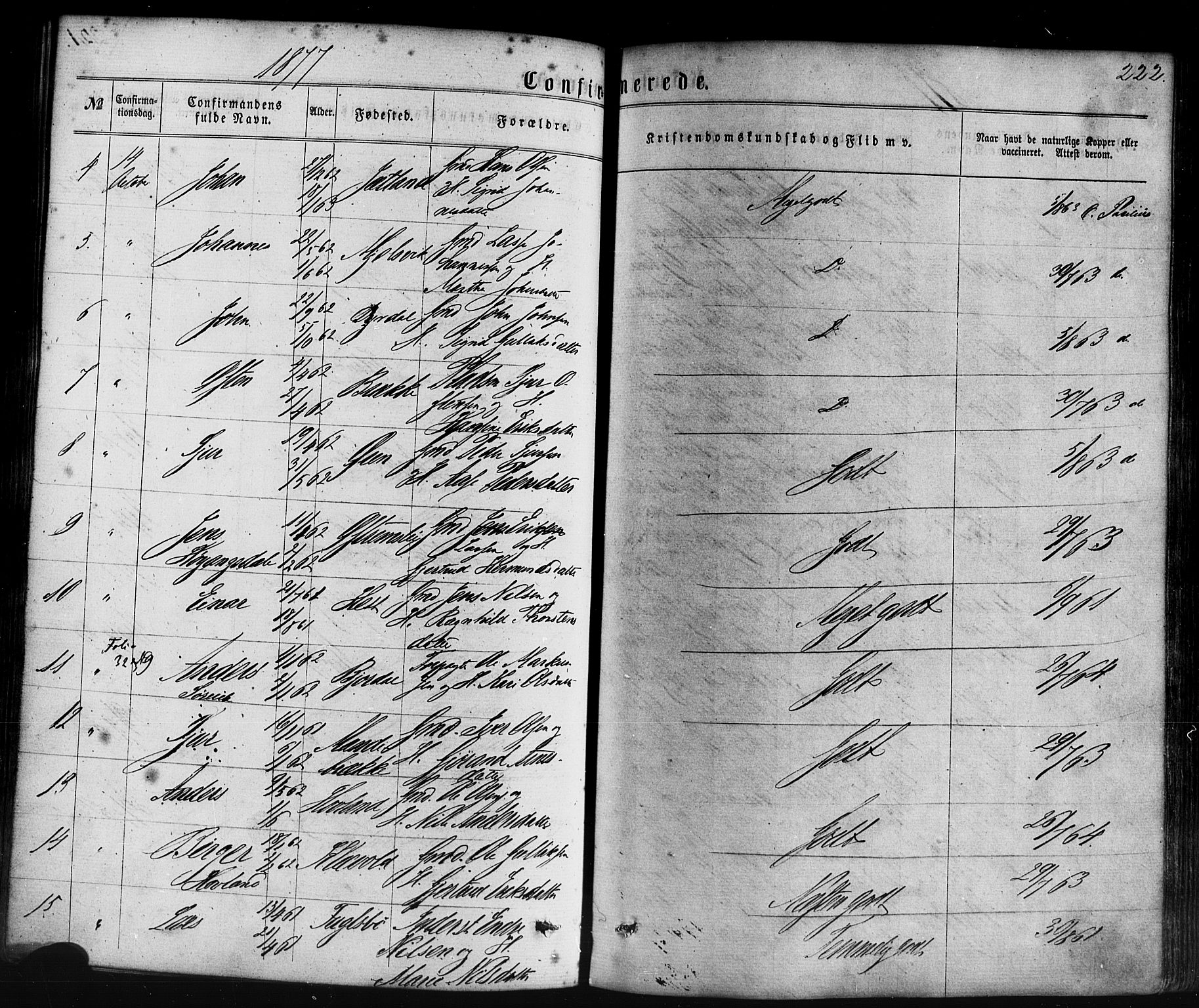 Lavik sokneprestembete, SAB/A-80901: Parish register (official) no. A 4, 1864-1881, p. 222