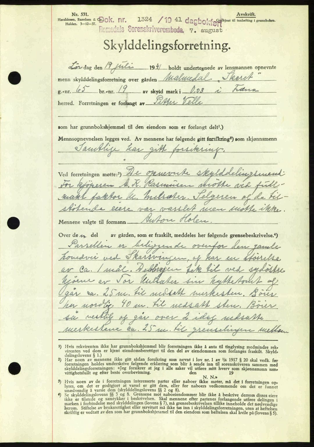 Romsdal sorenskriveri, AV/SAT-A-4149/1/2/2C: Mortgage book no. A10, 1941-1941, Diary no: : 1324/1941