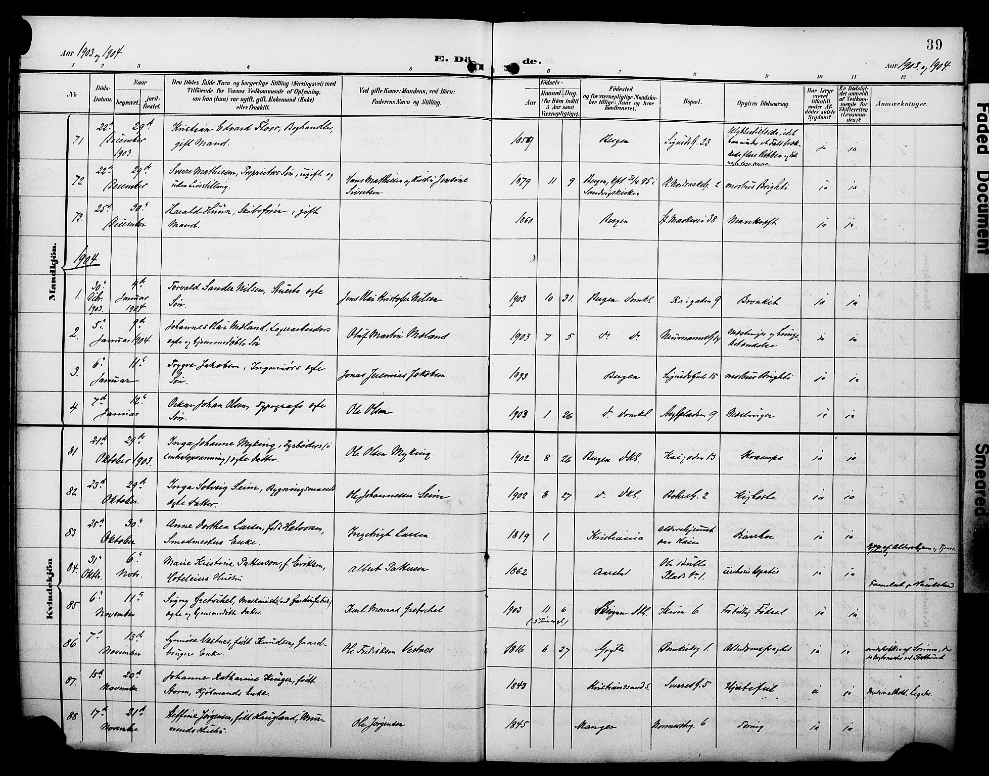 Domkirken sokneprestembete, AV/SAB-A-74801/H/Hab/L0042: Parish register (copy) no. E 6, 1900-1929, p. 39