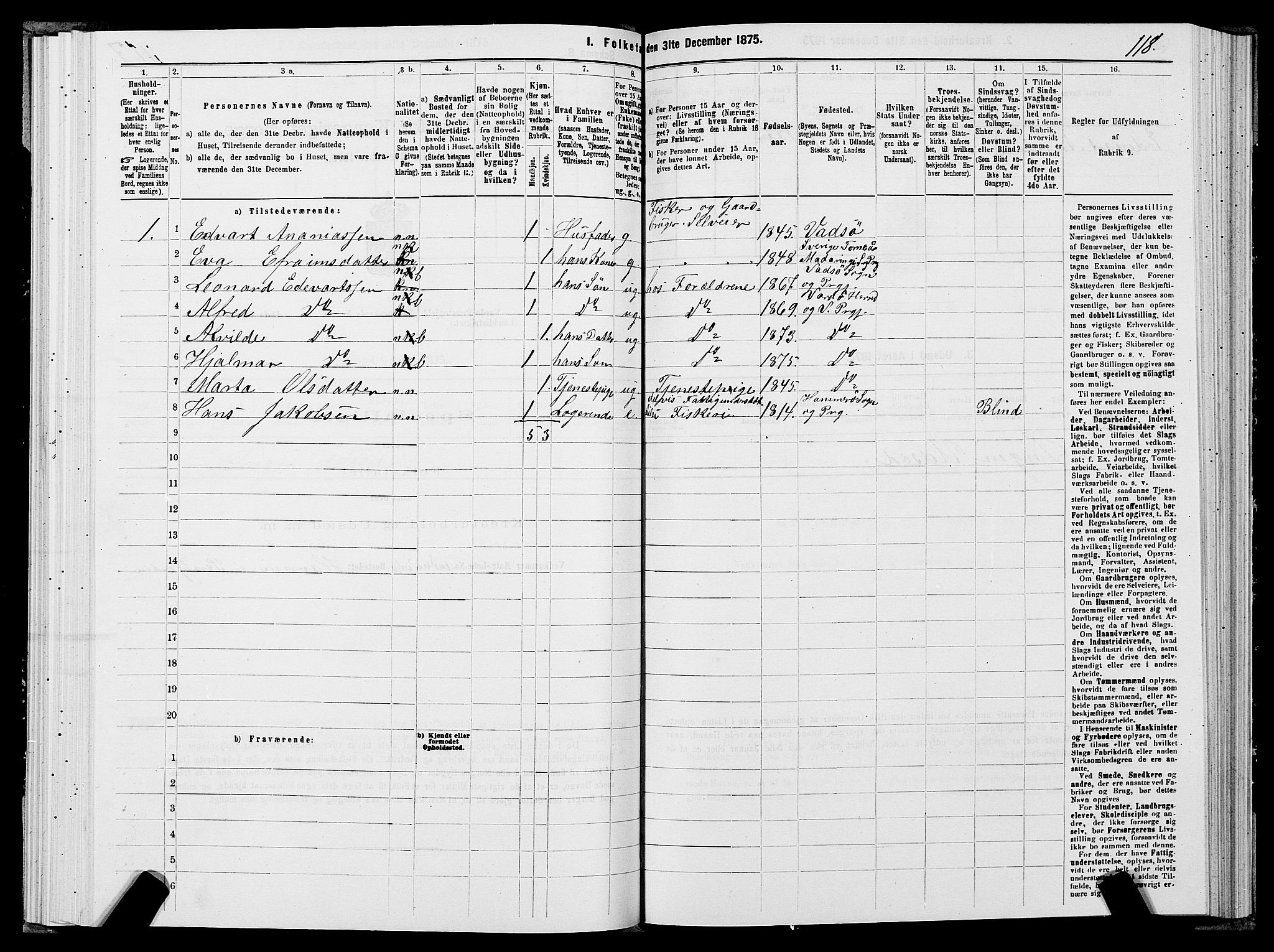 SATØ, 1875 census for 2028L Vardø/Vardø, 1875, p. 1118