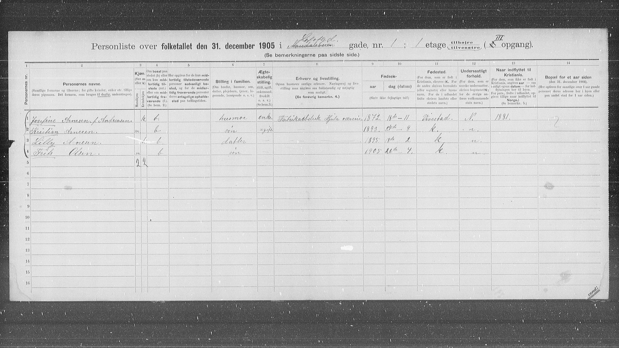 OBA, Municipal Census 1905 for Kristiania, 1905, p. 30670