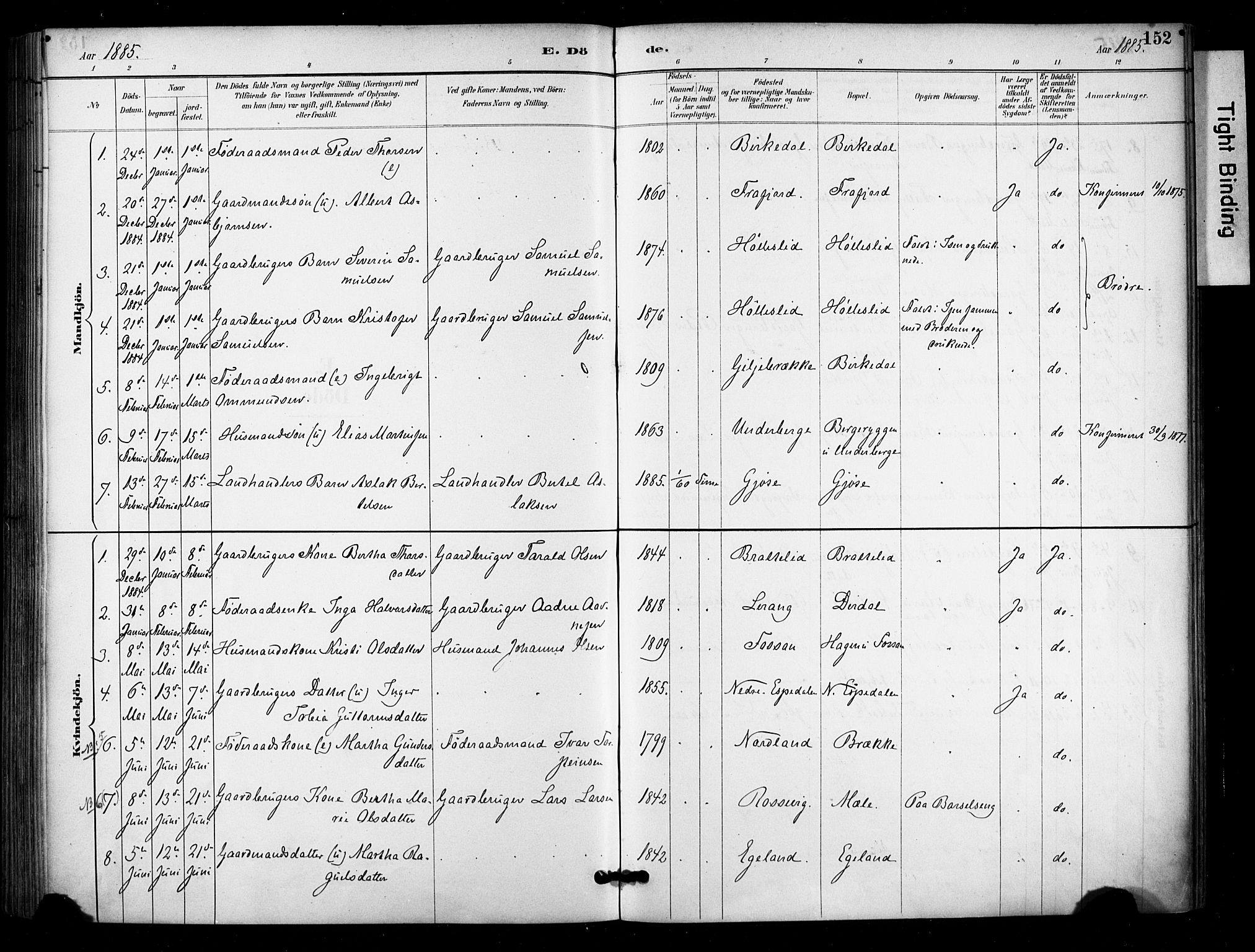 Høgsfjord sokneprestkontor, AV/SAST-A-101624/H/Ha/Haa/L0006: Parish register (official) no. A 6, 1885-1897, p. 152