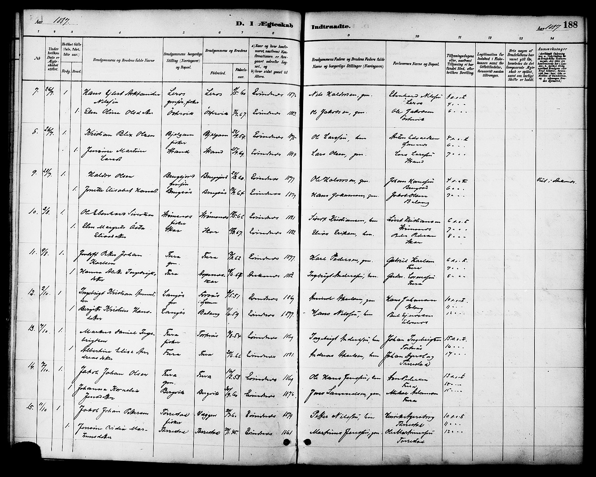 Ministerialprotokoller, klokkerbøker og fødselsregistre - Nordland, SAT/A-1459/863/L0898: Parish register (official) no. 863A10, 1886-1897, p. 188