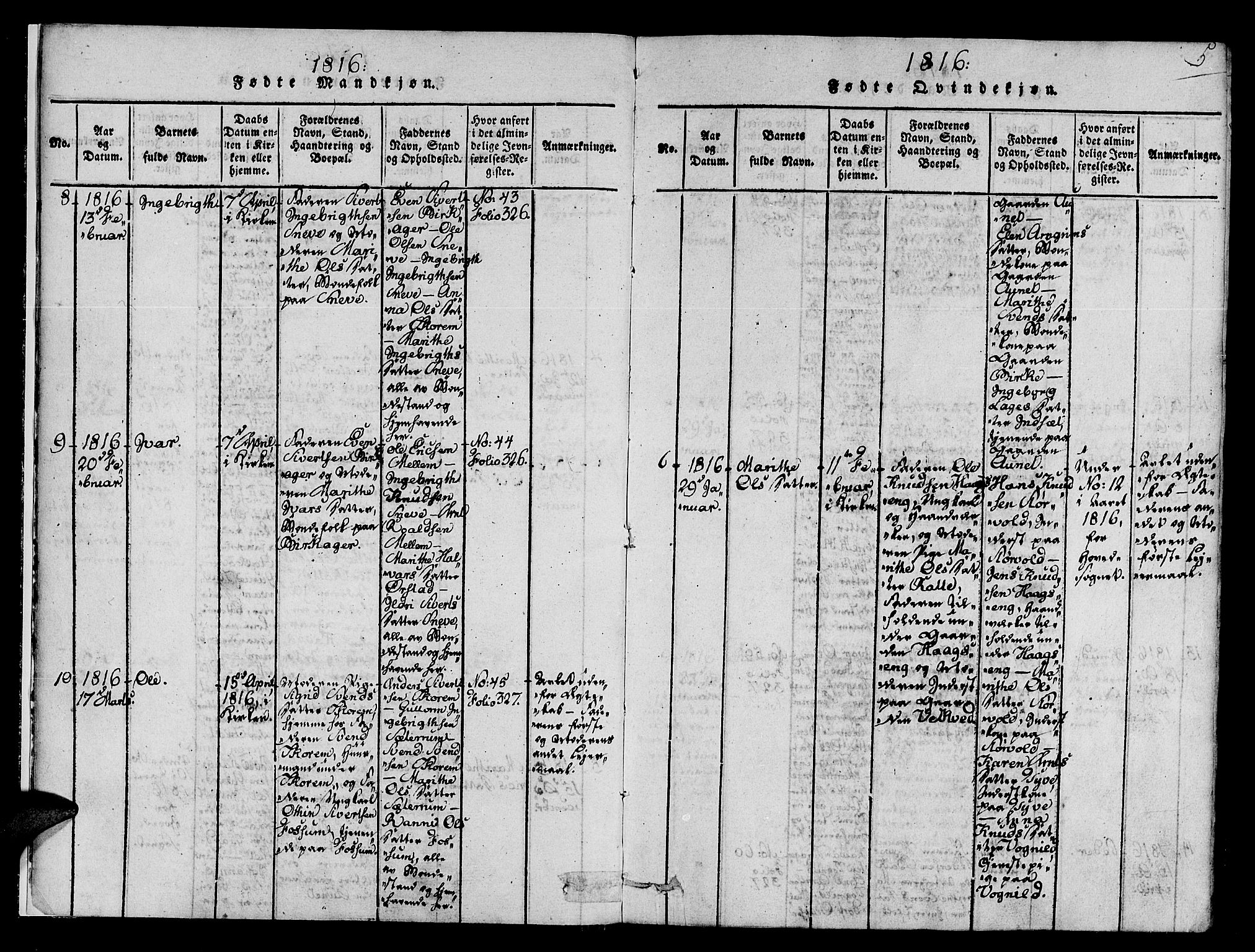 Ministerialprotokoller, klokkerbøker og fødselsregistre - Sør-Trøndelag, AV/SAT-A-1456/678/L0895: Parish register (official) no. 678A05 /1, 1816-1821, p. 5