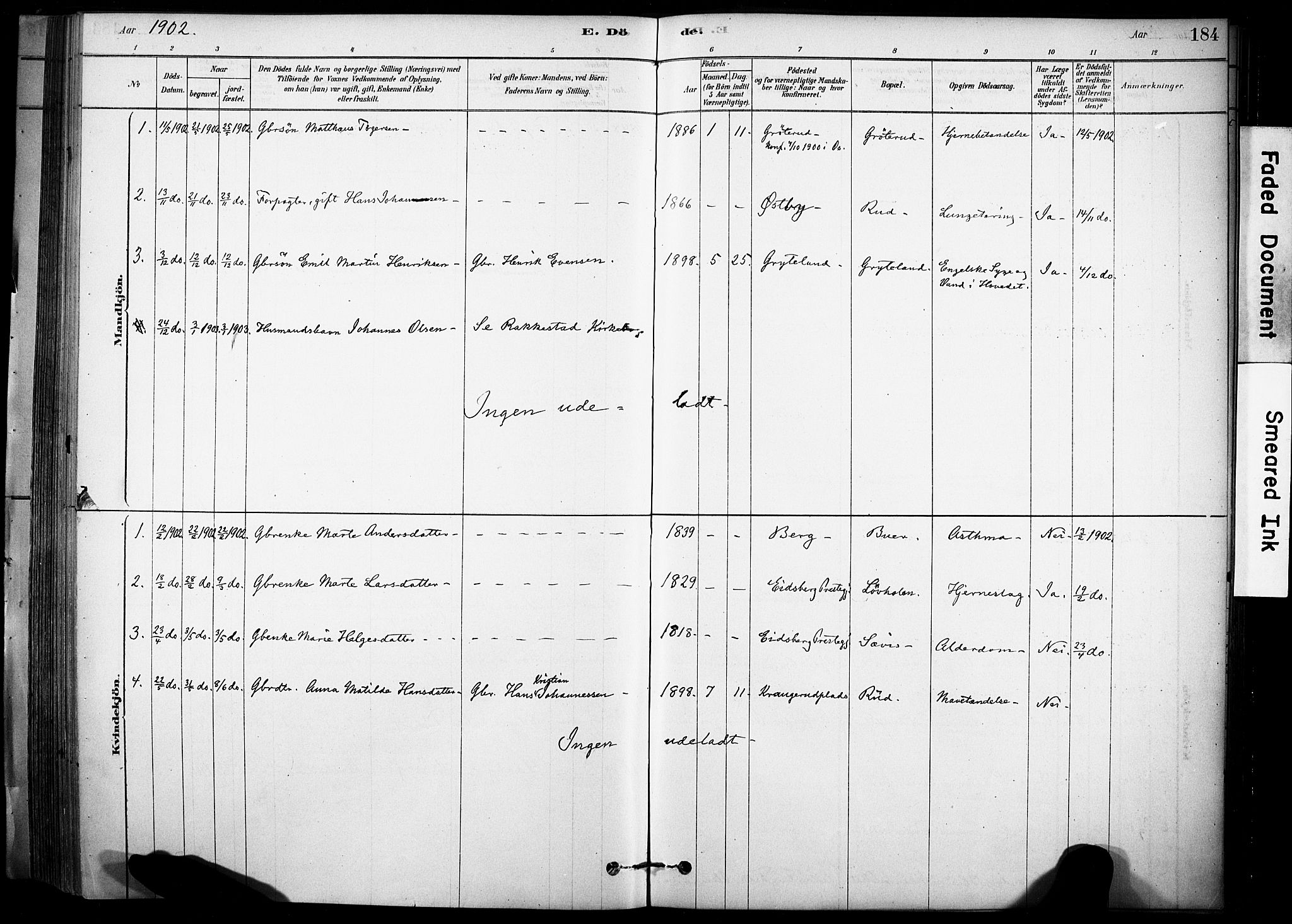 Rakkestad prestekontor Kirkebøker, SAO/A-2008/F/Fc/L0001: Parish register (official) no. III 1, 1878-1905, p. 184