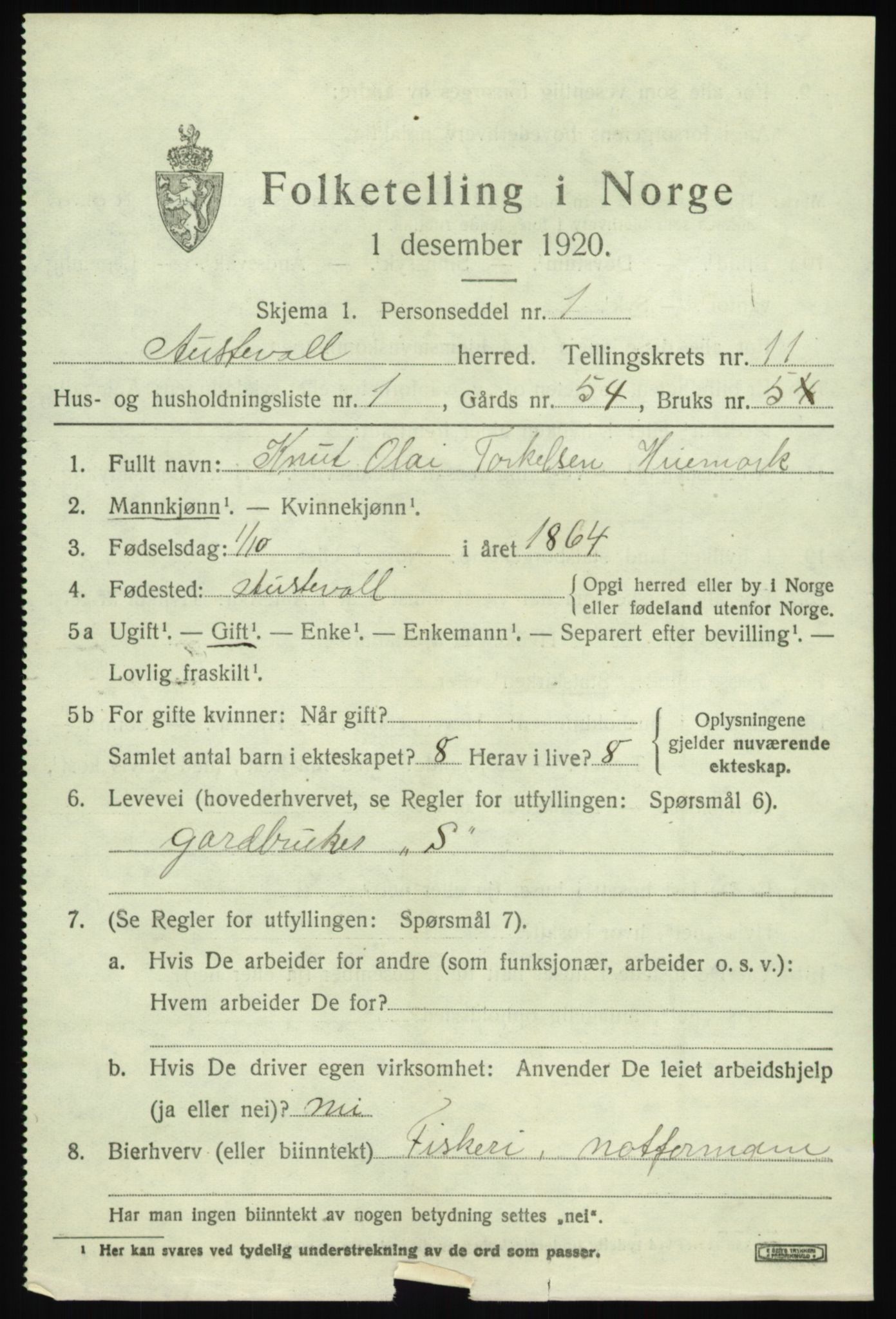 SAB, 1920 census for Austevoll, 1920, p. 6032