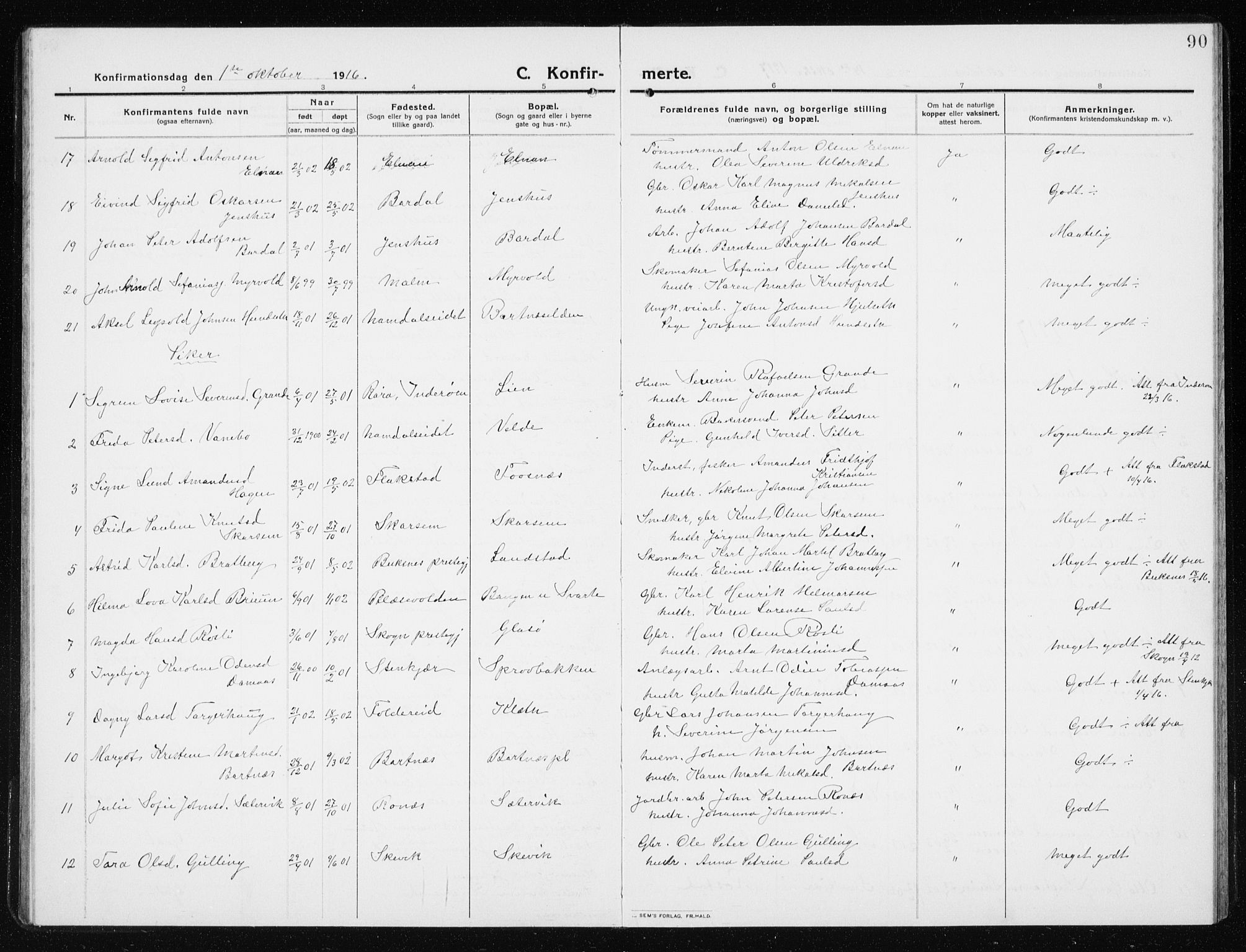 Ministerialprotokoller, klokkerbøker og fødselsregistre - Nord-Trøndelag, SAT/A-1458/741/L0402: Parish register (copy) no. 741C03, 1911-1926, p. 90