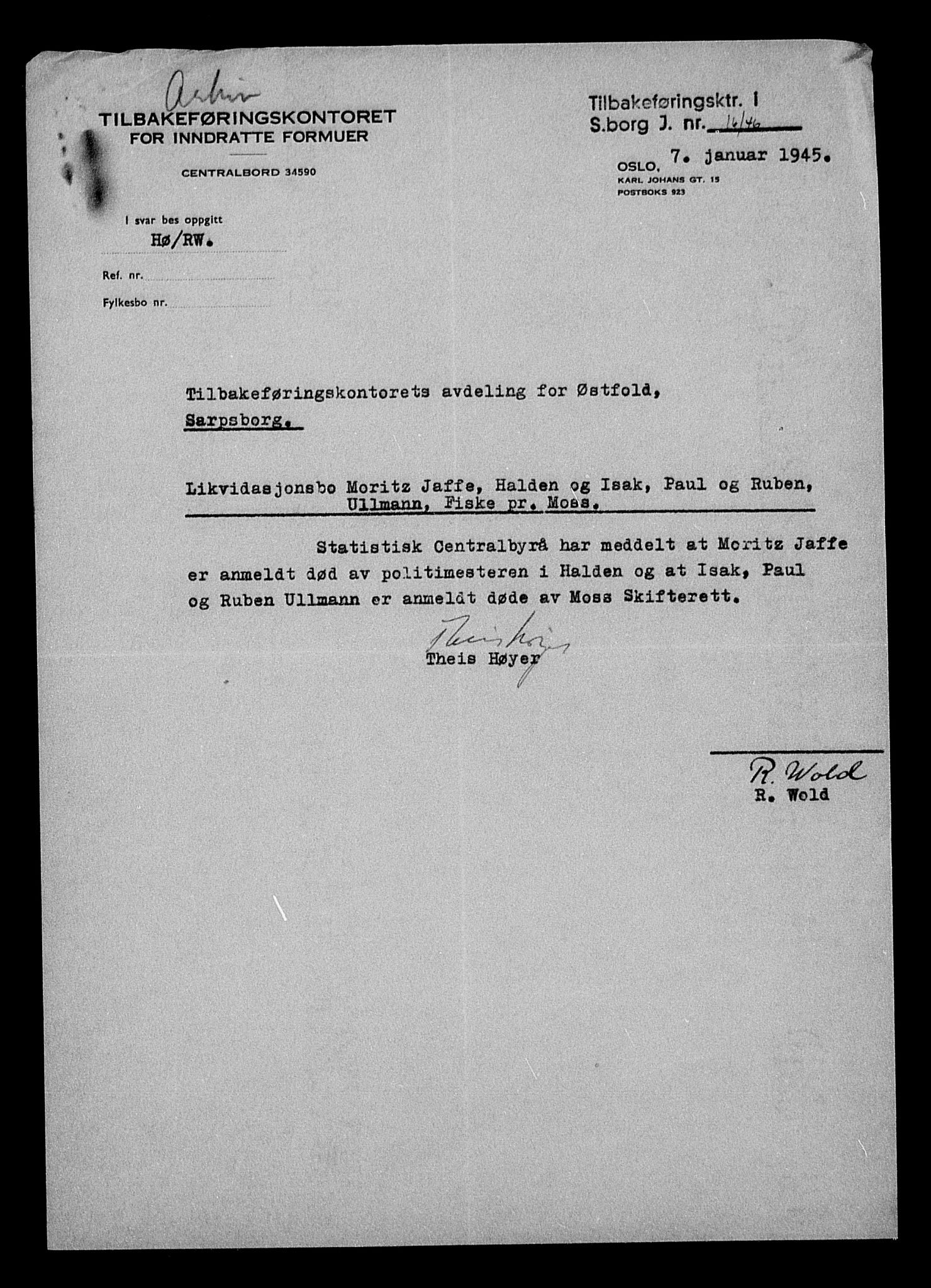 Justisdepartementet, Tilbakeføringskontoret for inndratte formuer, AV/RA-S-1564/H/Hc/Hcd/L1008: --, 1945-1947, p. 398