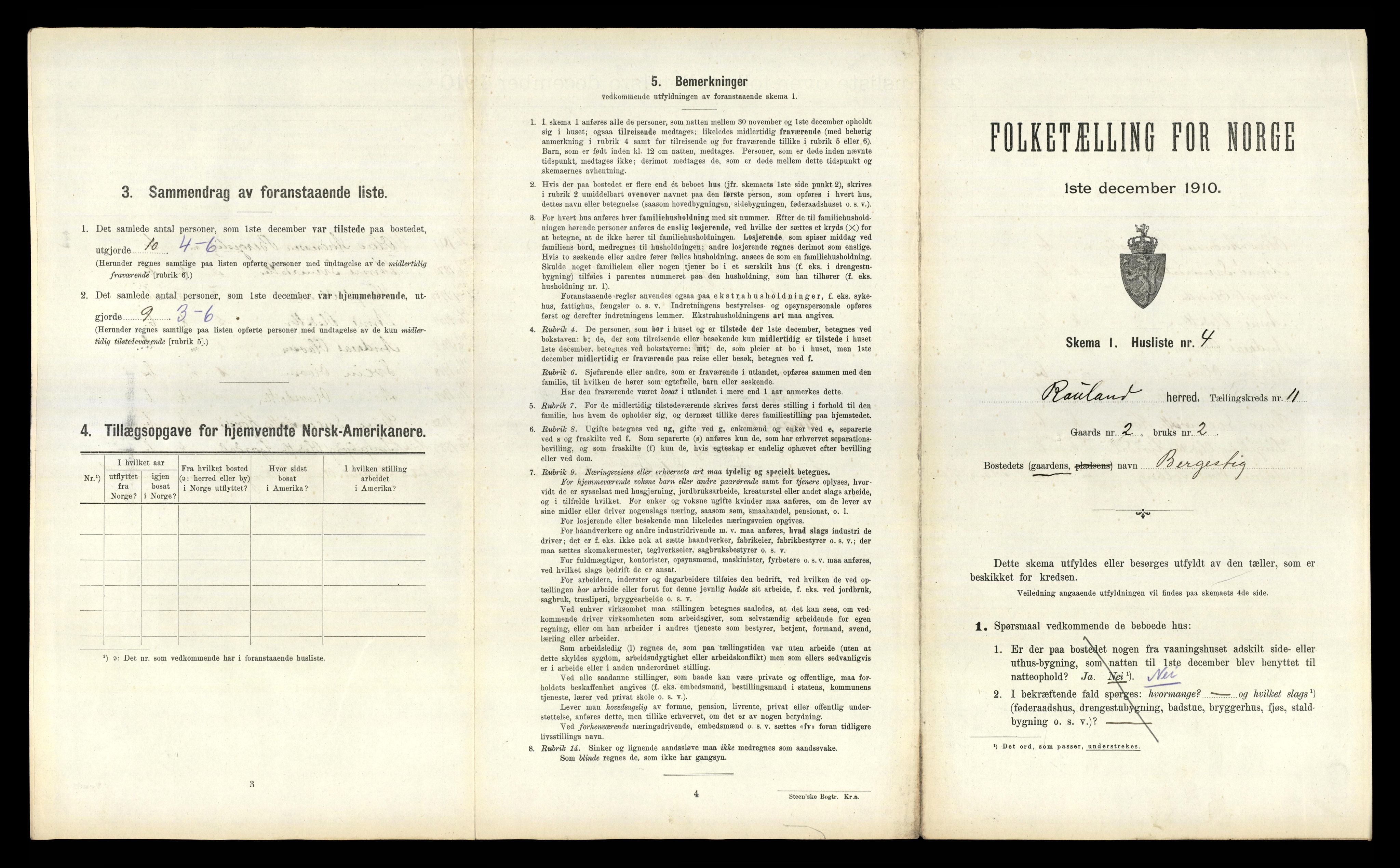 RA, 1910 census for Rauland, 1910, p. 369