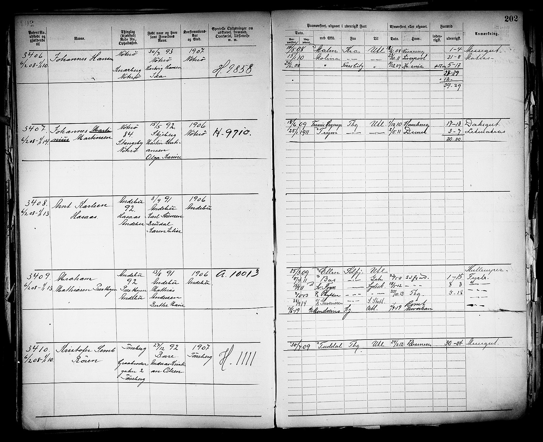 Tønsberg innrulleringskontor, SAKO/A-786/F/Fb/L0005: Annotasjonsrulle Patent nr. 2401-4080, 1904-1910, p. 205