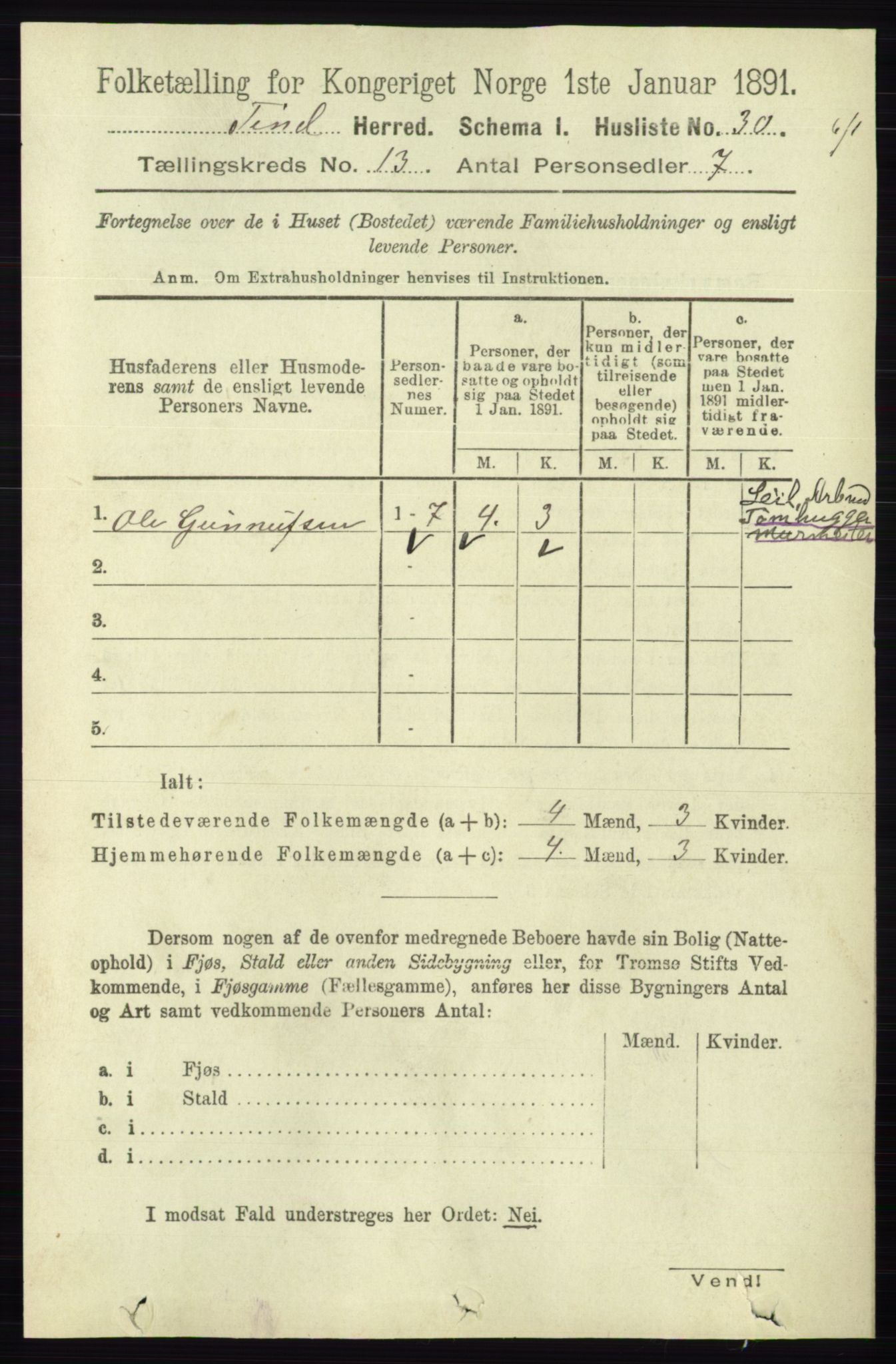 RA, 1891 census for 0826 Tinn, 1891, p. 2657