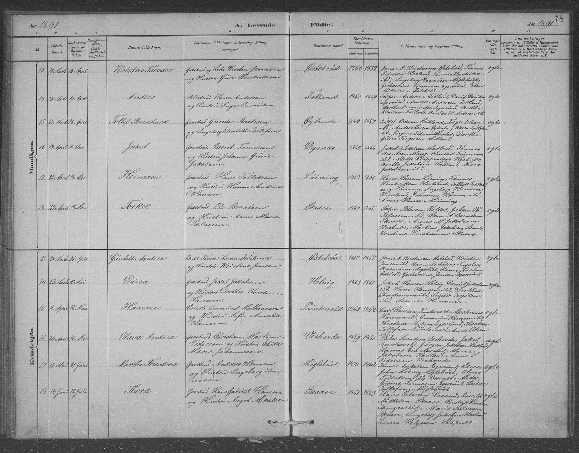 Eigersund sokneprestkontor, AV/SAST-A-101807/S09/L0007: Parish register (copy) no. B 7, 1882-1892, p. 78