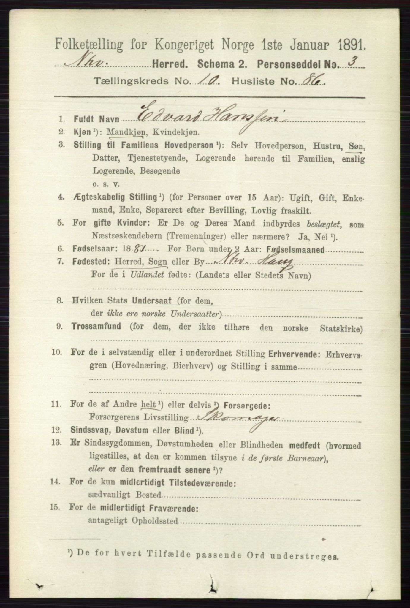 RA, 1891 census for 0613 Norderhov, 1891, p. 7985