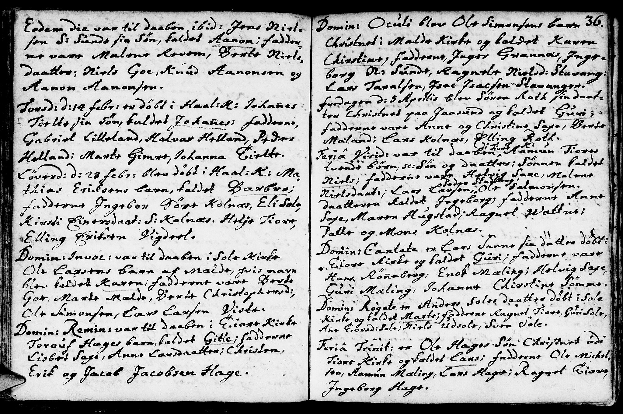 Håland sokneprestkontor, AV/SAST-A-101802/001/30BA/L0002: Parish register (official) no. A 2, 1722-1794, p. 36