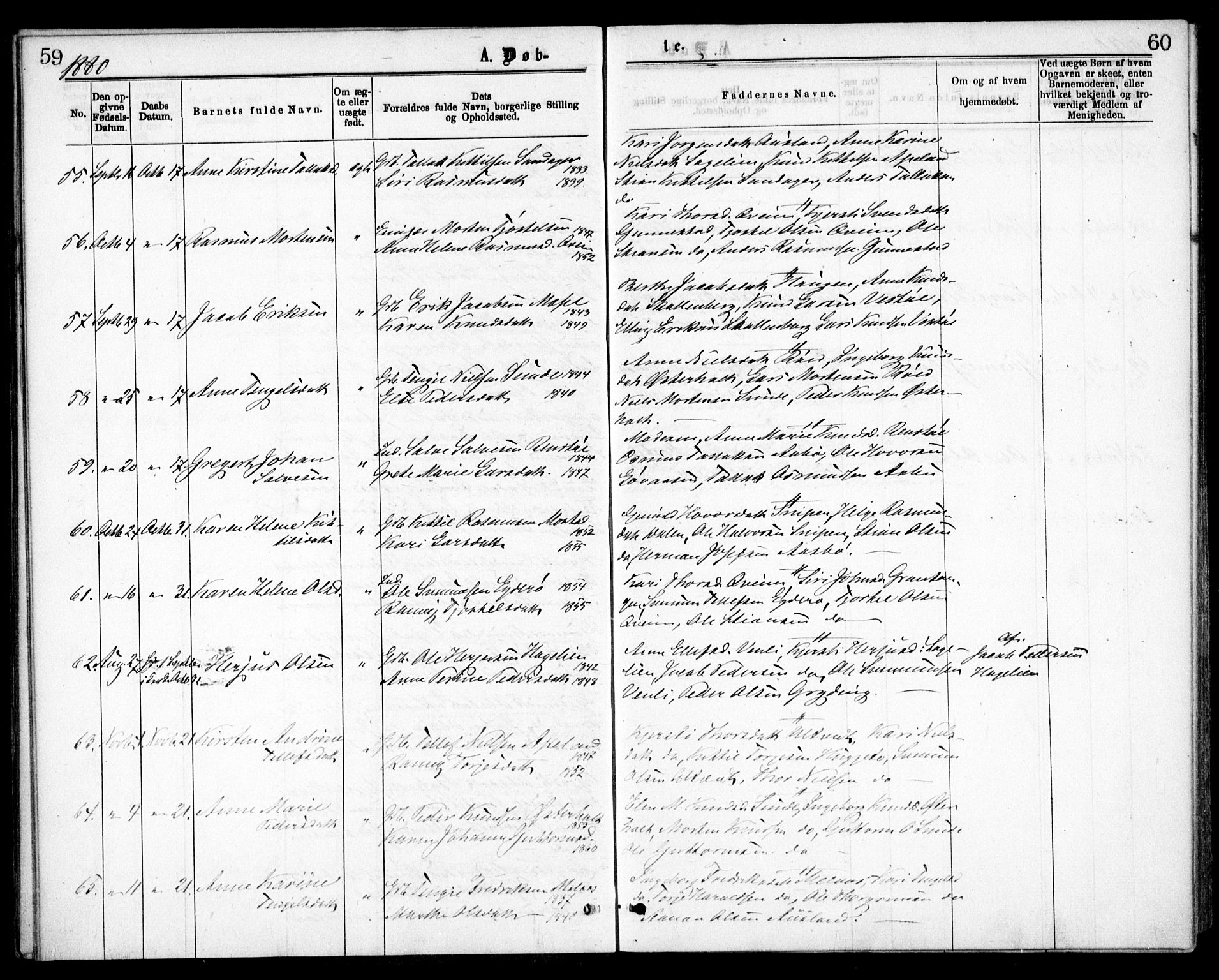 Gjerstad sokneprestkontor, AV/SAK-1111-0014/F/Fa/Faa/L0008: Parish register (official) no. A 8, 1876-1884, p. 59-60