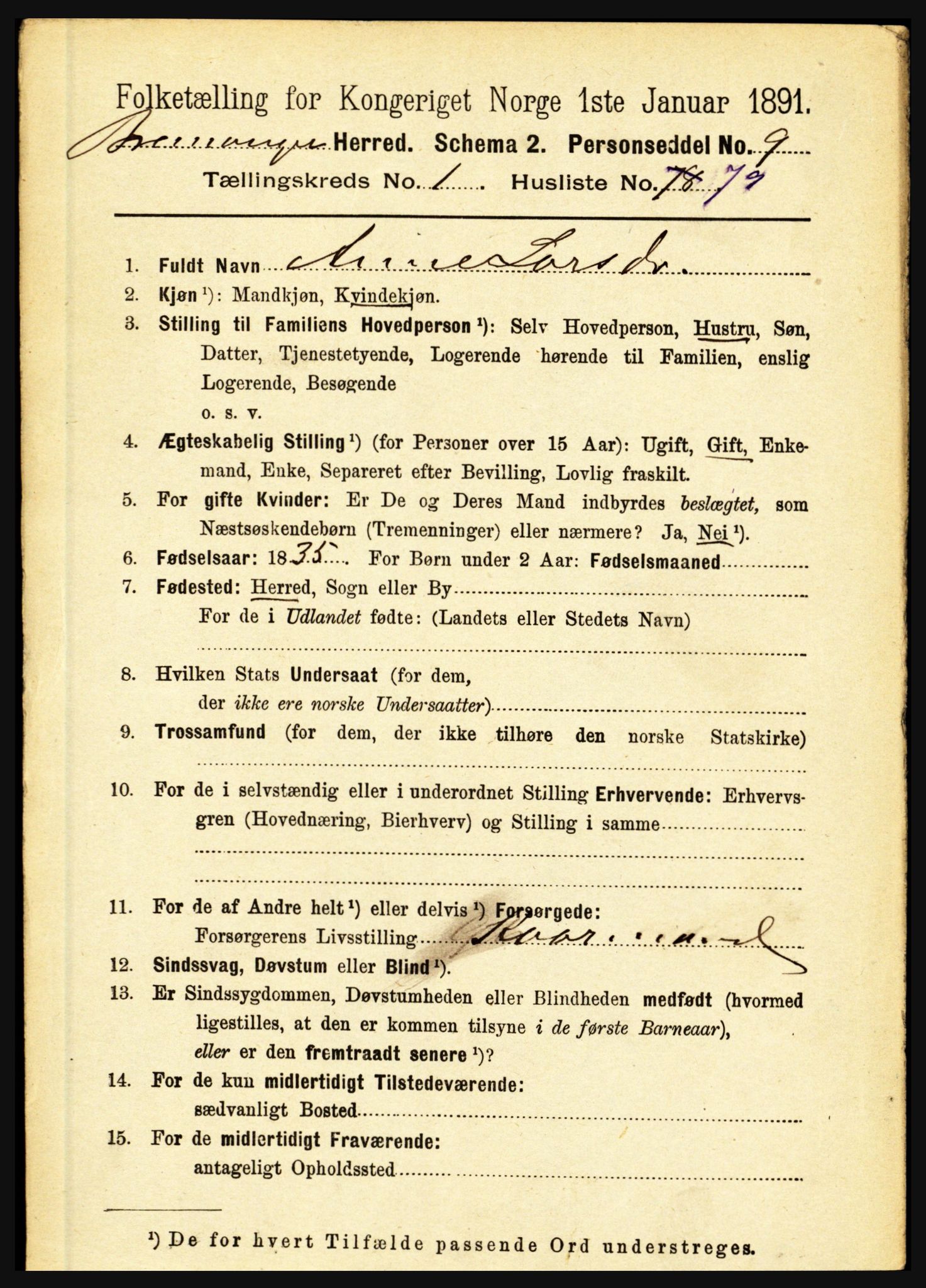 RA, 1891 census for 1438 Bremanger, 1891, p. 609