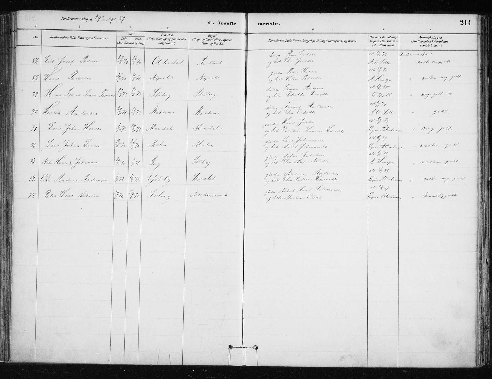 Lyngen sokneprestembete, AV/SATØ-S-1289/H/He/Hea/L0007kirke: Parish register (official) no. 7, 1879-1890, p. 214