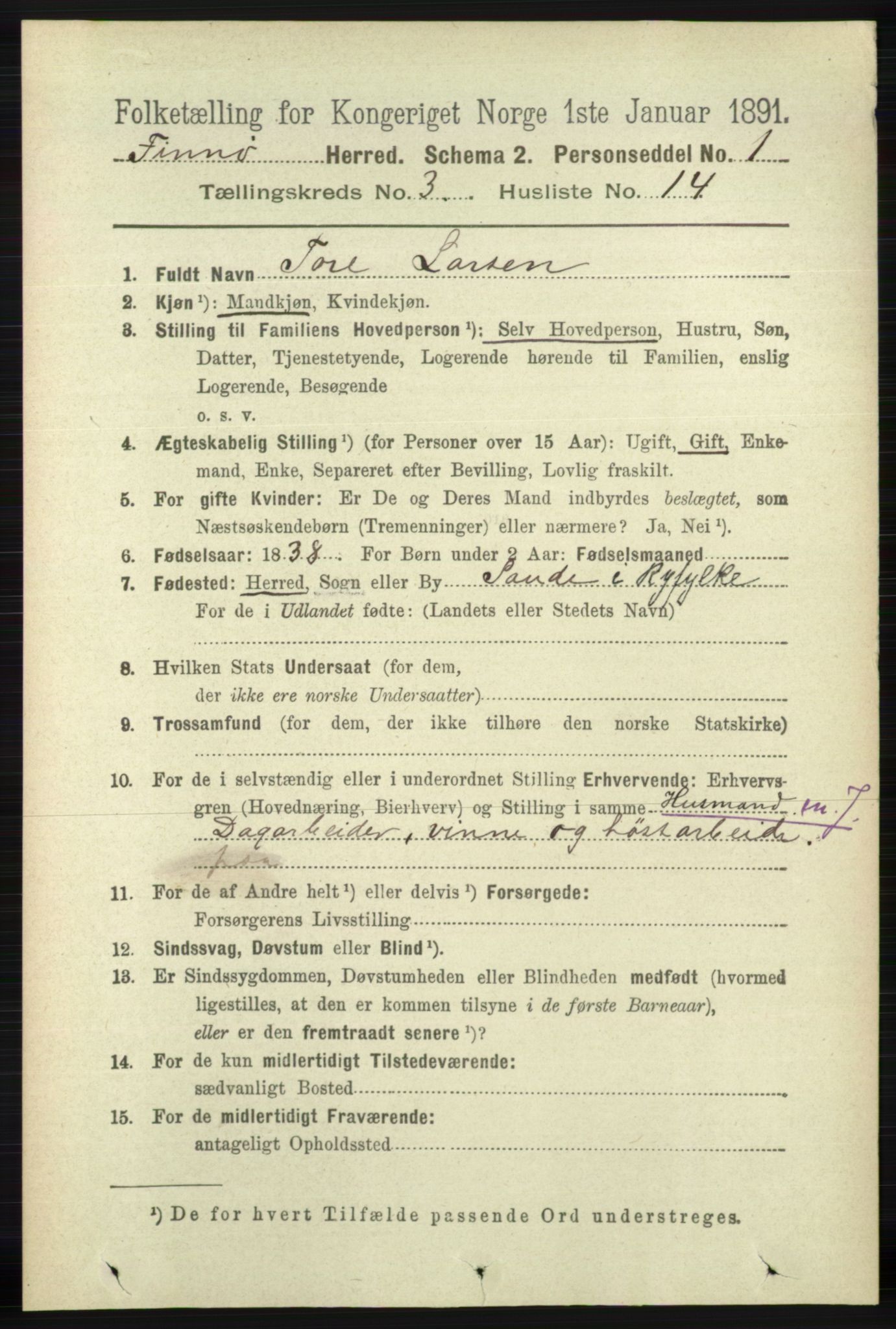 RA, 1891 census for 1141 Finnøy, 1891, p. 549