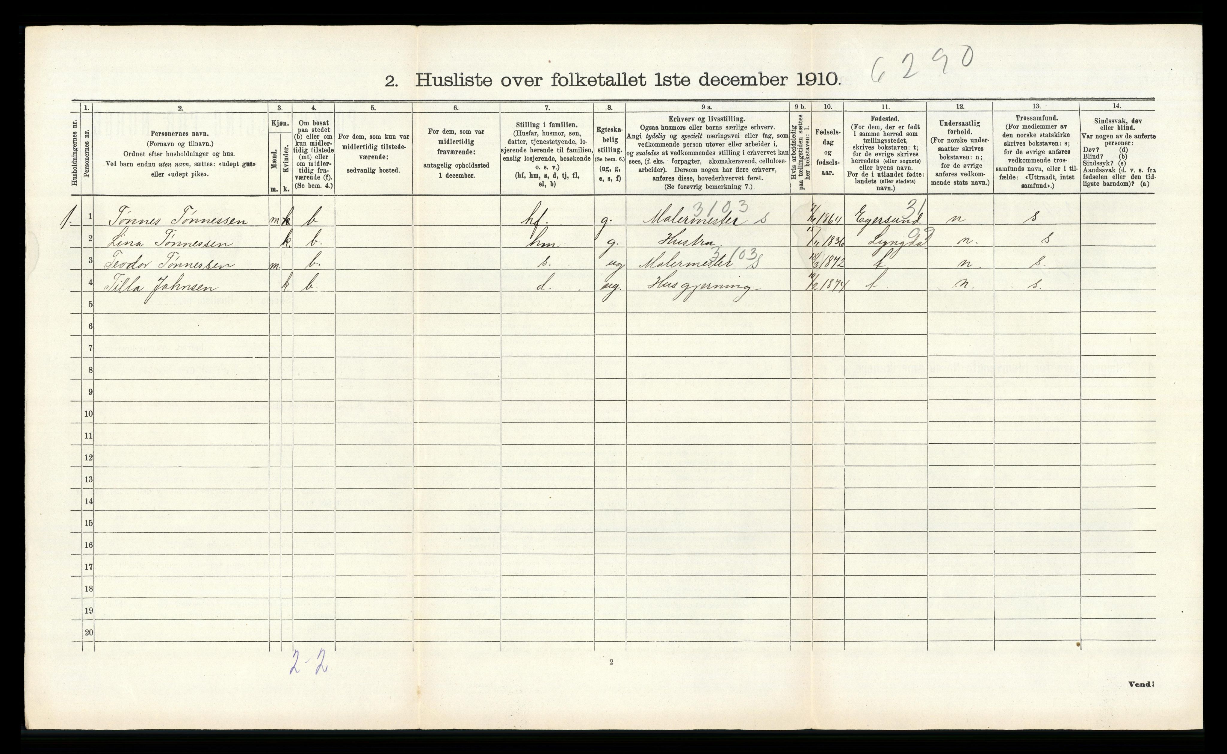 RA, 1910 census for Fjære, 1910, p. 1806