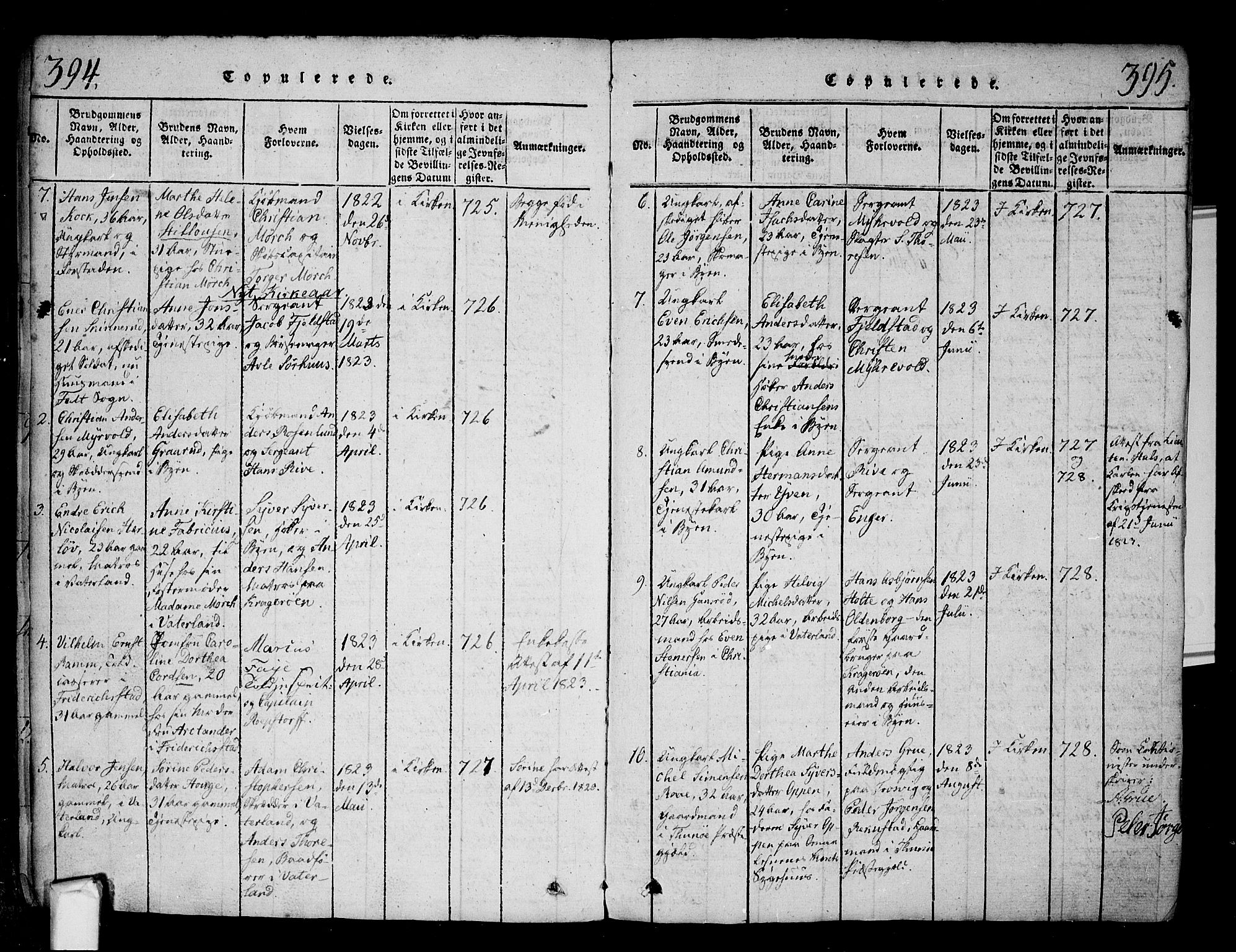 Fredrikstad prestekontor Kirkebøker, SAO/A-11082/F/Fa/L0004: Parish register (official) no. 4, 1816-1834, p. 394-395