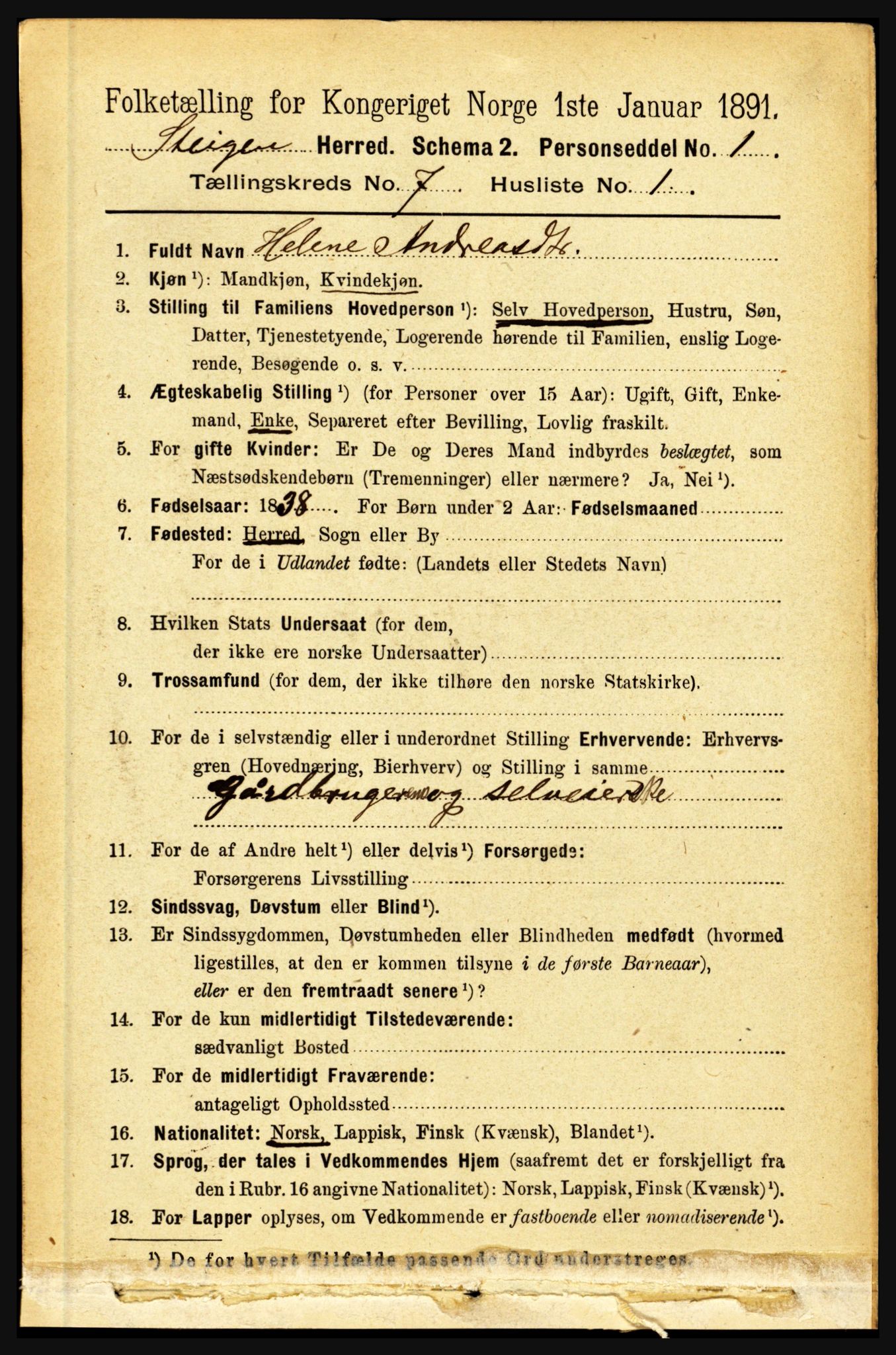 RA, 1891 census for 1848 Steigen, 1891, p. 2269