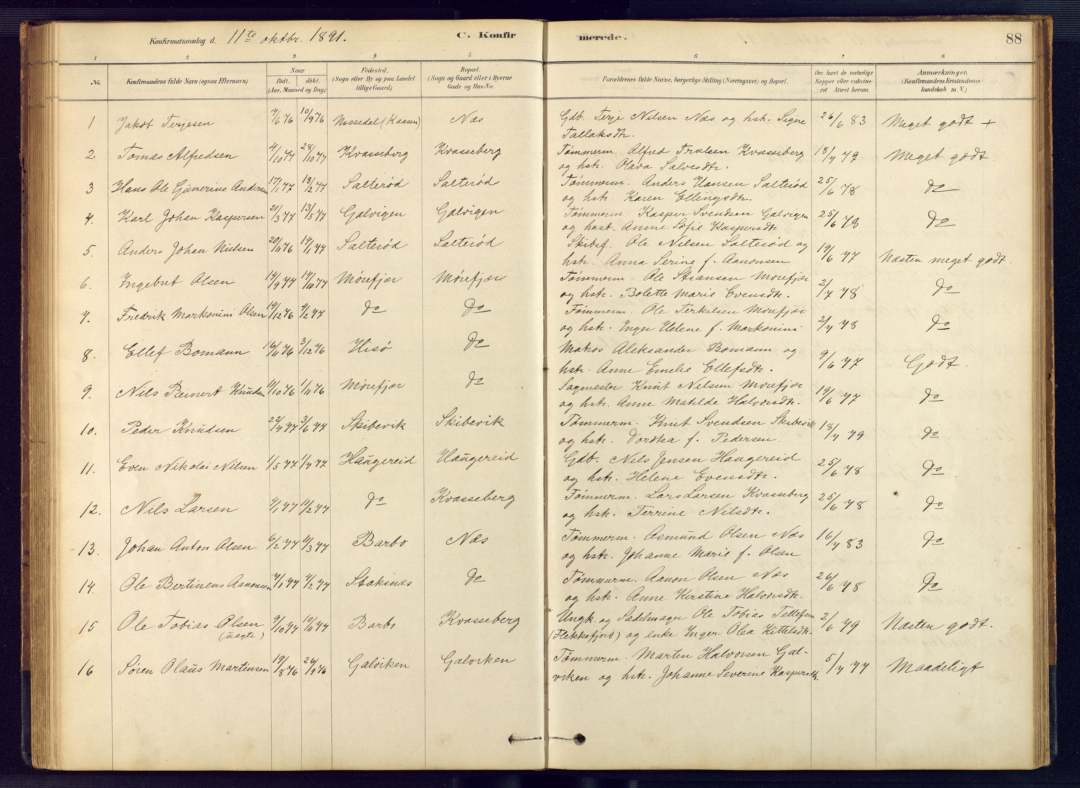 Austre Moland sokneprestkontor, SAK/1111-0001/F/Fb/Fbb/L0001: Parish register (copy) no. B 1, 1878-1904, p. 88