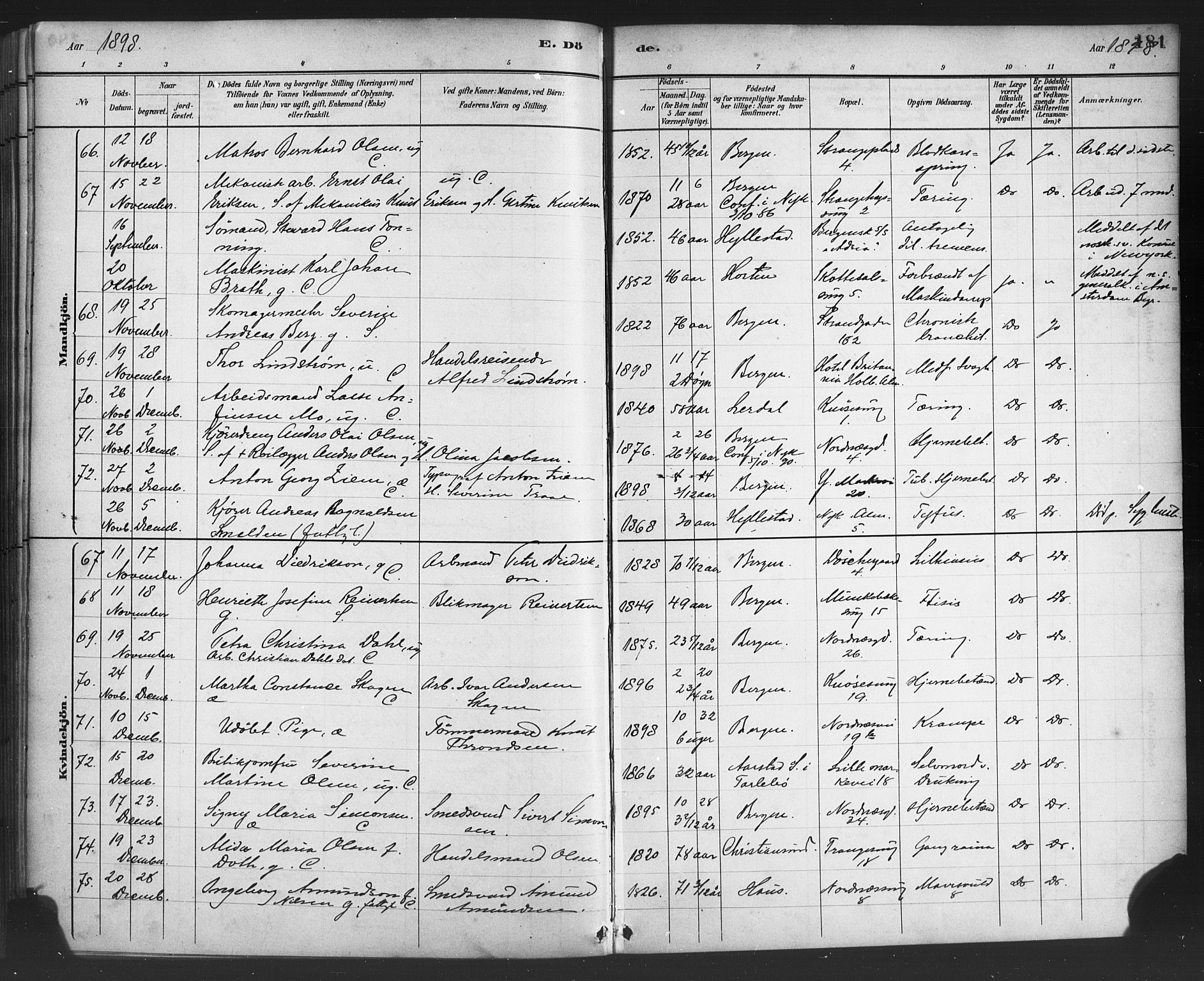 Nykirken Sokneprestembete, AV/SAB-A-77101/H/Haa/L0044: Parish register (official) no. E 4, 1882-1898, p. 181