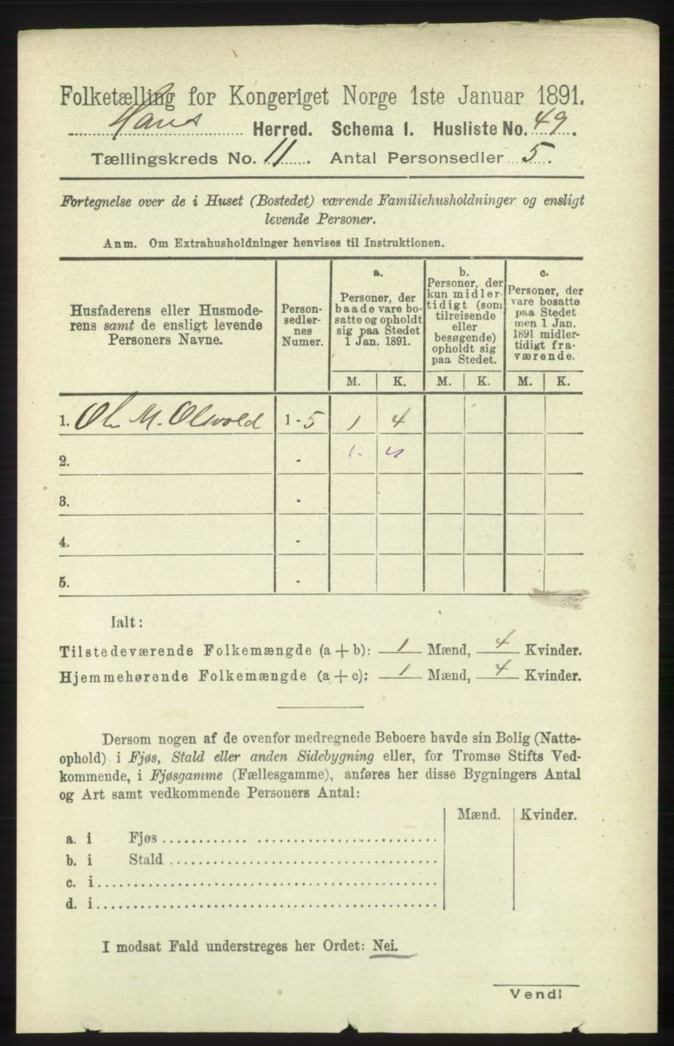 RA, 1891 census for 1250 Haus, 1891, p. 4316